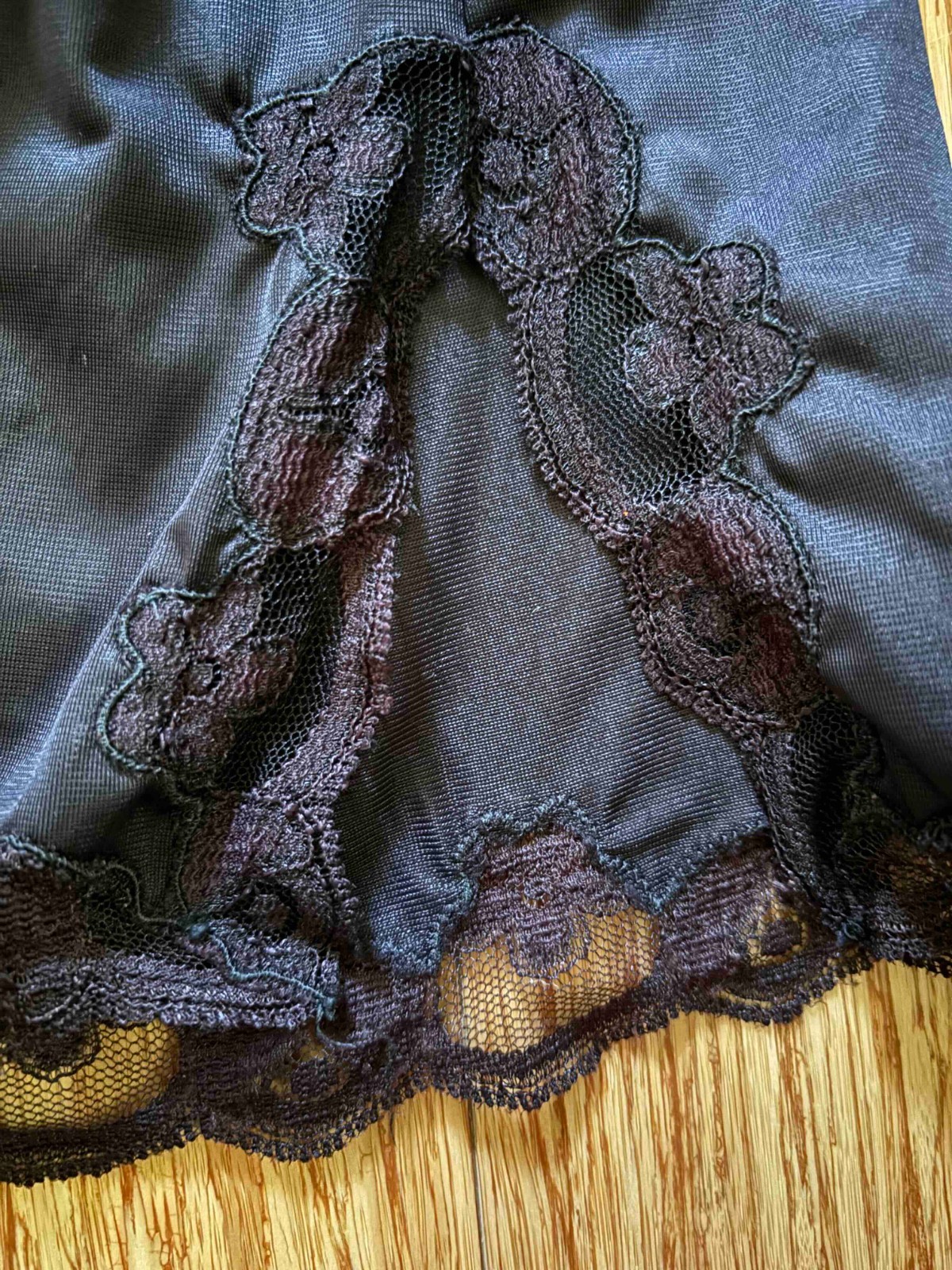 Vintage Black Nylon Half Slip Avian Large ILGWU USA Lace Trim Goth Cottage
