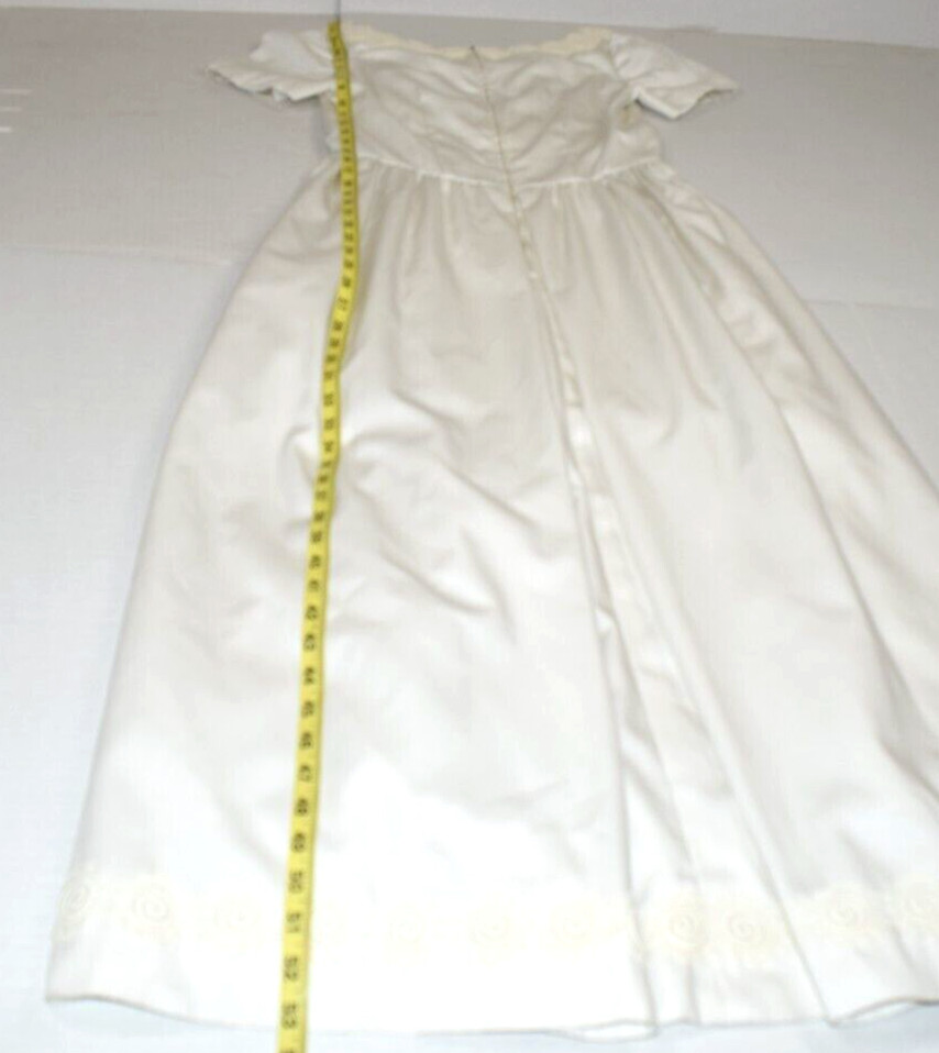Vintage Wedding Dress Size S 60s Pearl Embroidered Trim Back Pleats Short Sleeve
