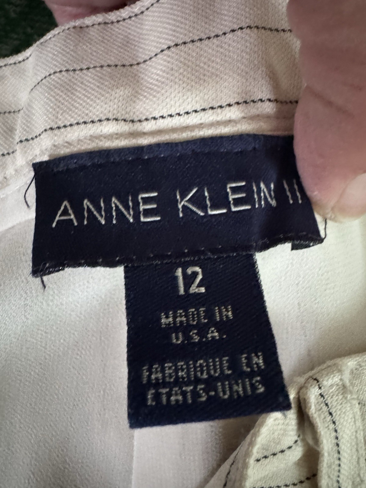 Anne Klein II Beige Pinstripe Pleated Wide-Leg Rayon Nylon Cotton Dress Pants