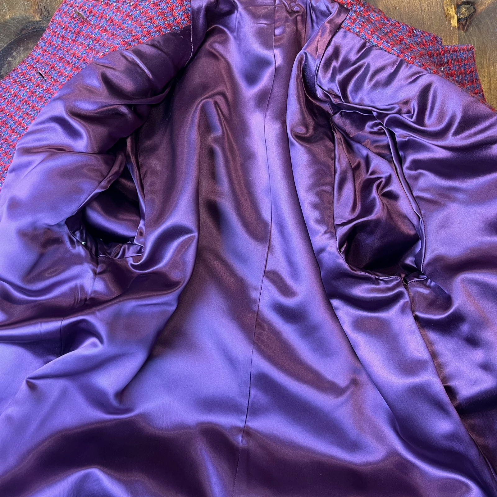 Harris Tweed Coat True Vintage 60s Women S/M Scottish Wool Red Purple Grandma