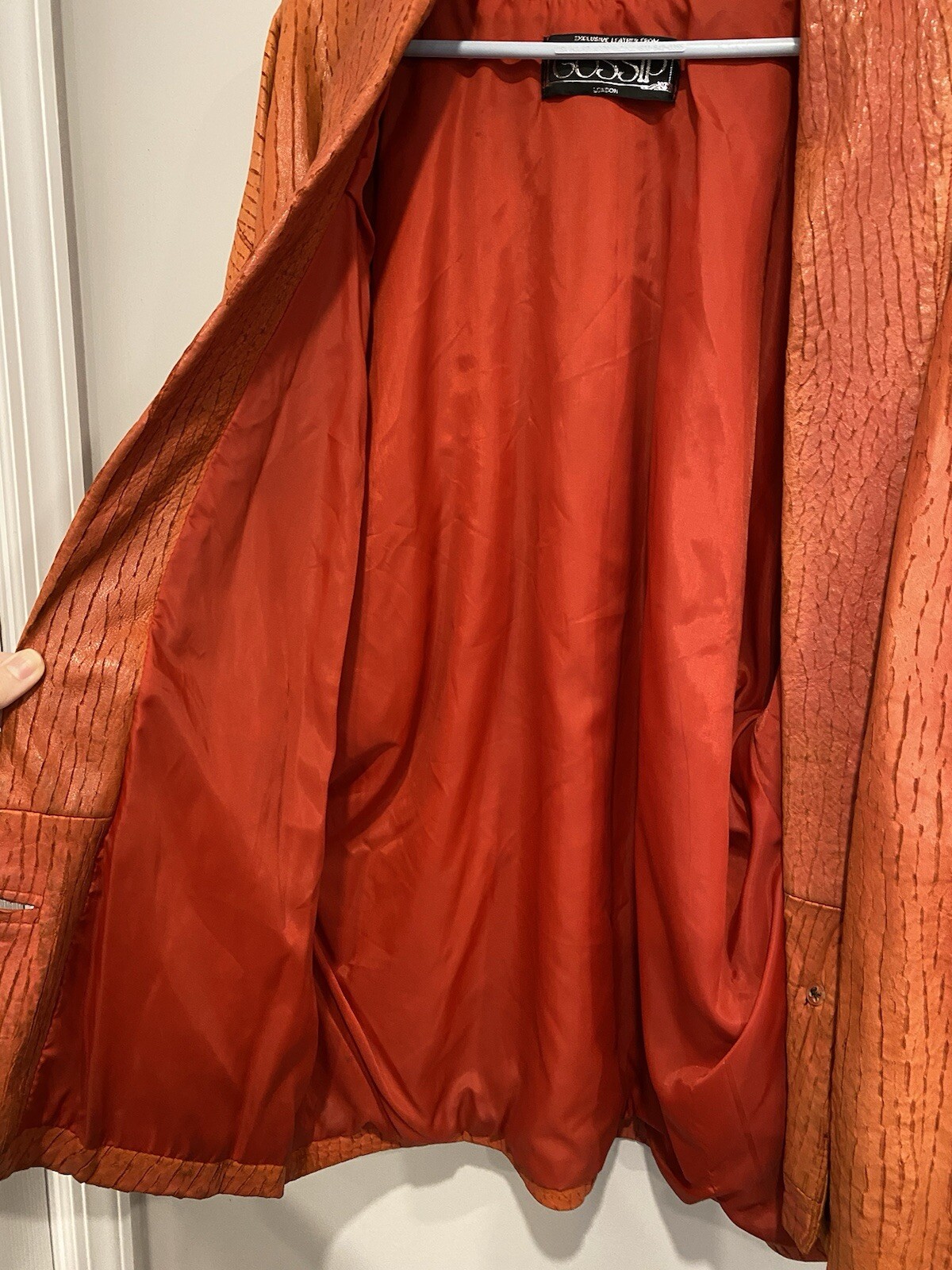 VTG Rare 80s Gossip London Oversized Orange-Red Leather Jacket W/ Dolman Sleeves