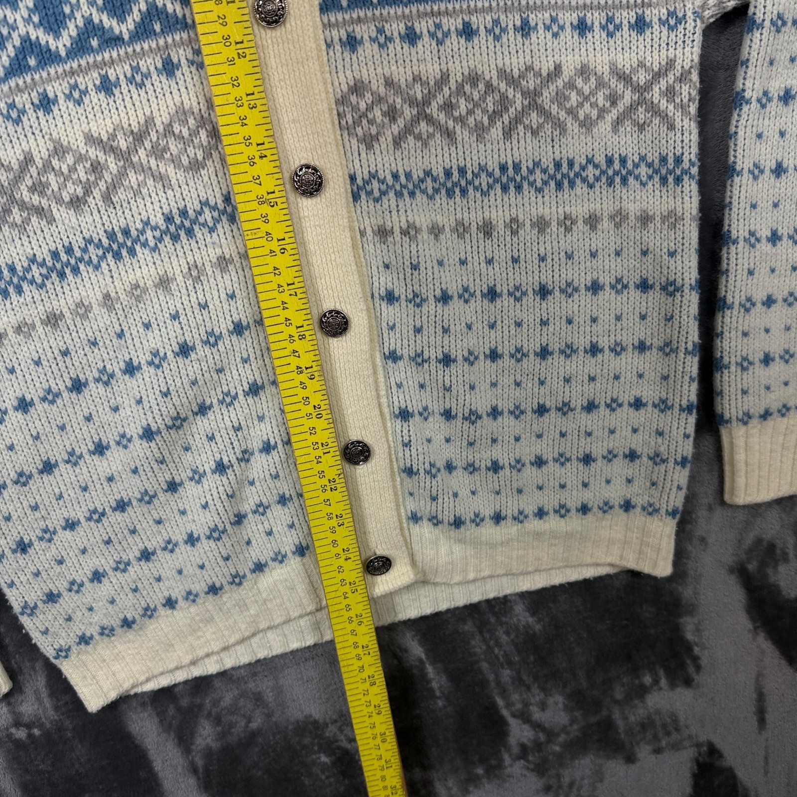 Jersild Cardigan Sweater Women 40 Blue Fair Isle Knit Vintage Made in USA Button
