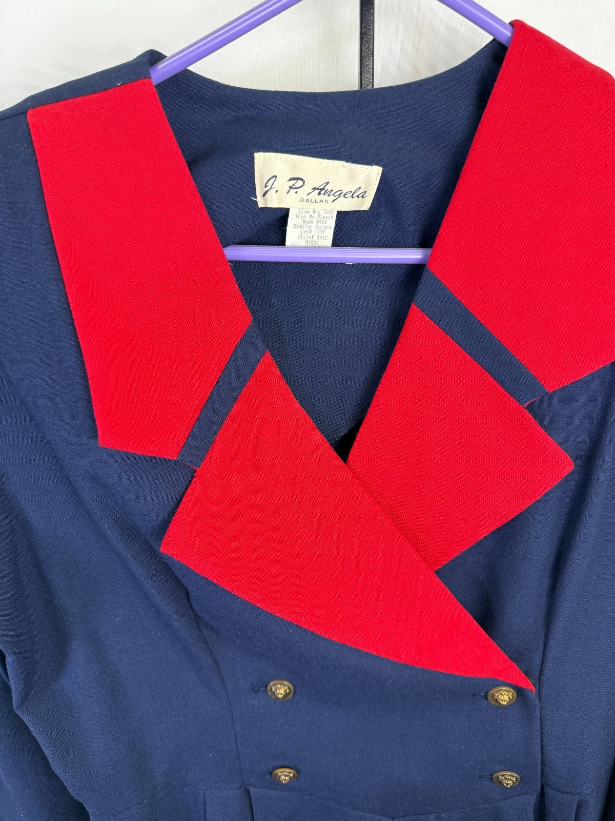 Vintage J.P. Angela Dallas Navy Red Nautical Sailor Dress Gold Buttons USA 8