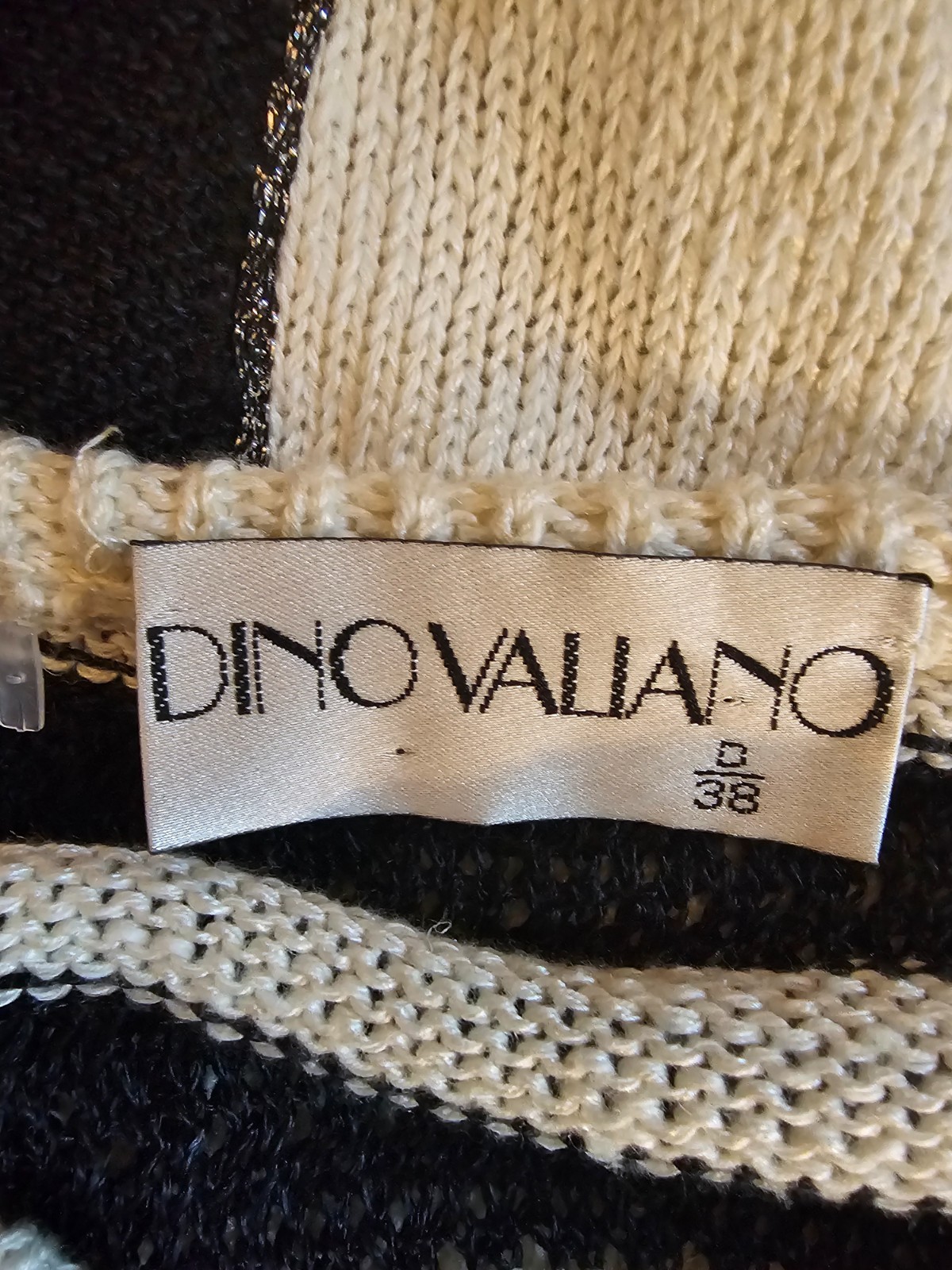 Vintage Dino Valiano Womens Italian Knit Sweater Cream Black Linen Blend Size M
