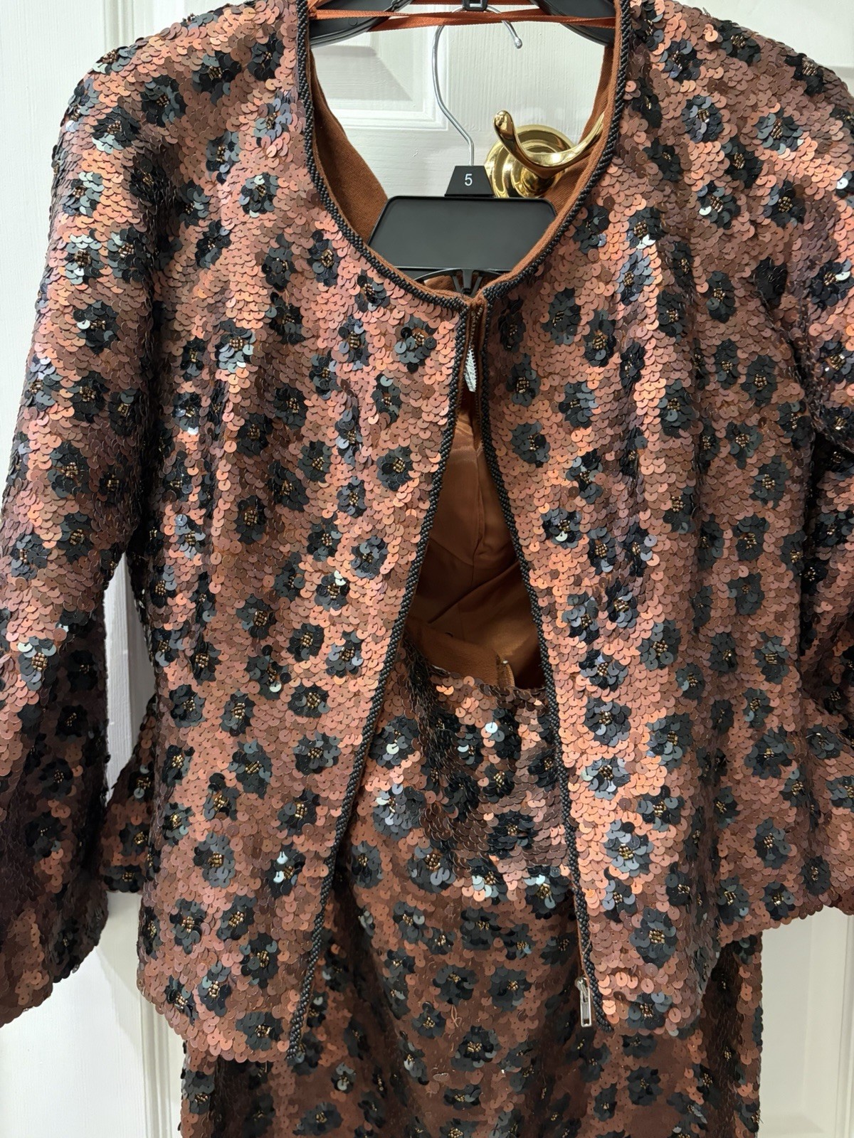 Vintage 1990s Carmen Marc Valvo Sequin Skirt & Jacket Size Small Leopard