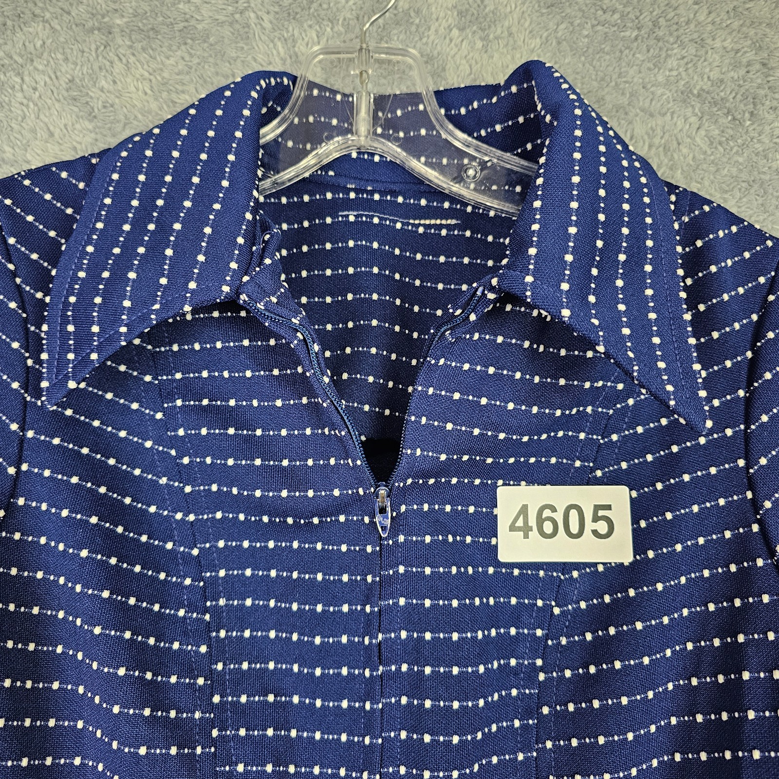 VTG 70s Womens Swing Dress S Blue Collared Zip Up Short Sleeve Inverted Pleats