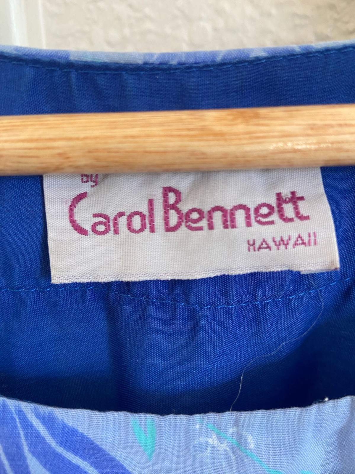 Vtg Carol Bennett MuMu Caftan Hawaiian Aloha Blue Floral c1970’s