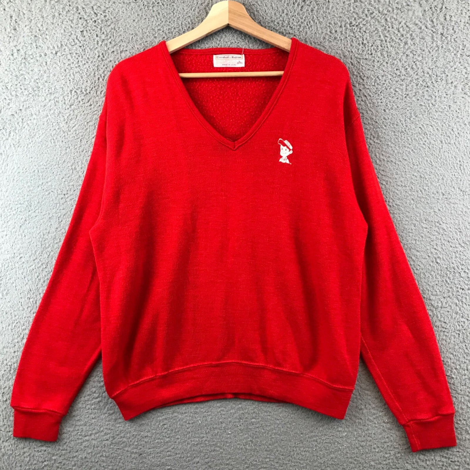 Vintage 60s CRESLAN and RAYON Red L V-neck Sweater