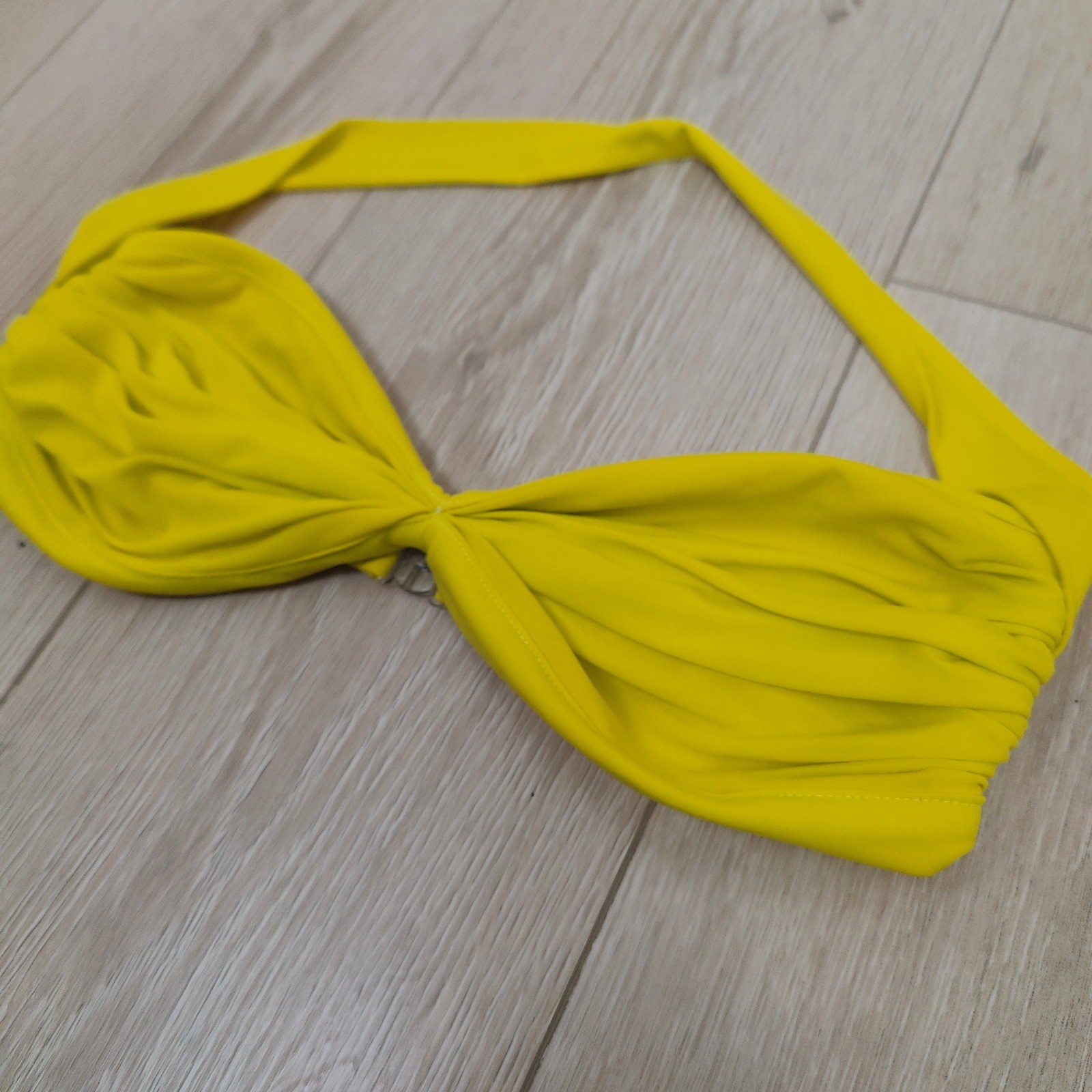 Norma Kamali Bill Womens Swim Top Medium Yellow Ruched Bandeau Halter Neon