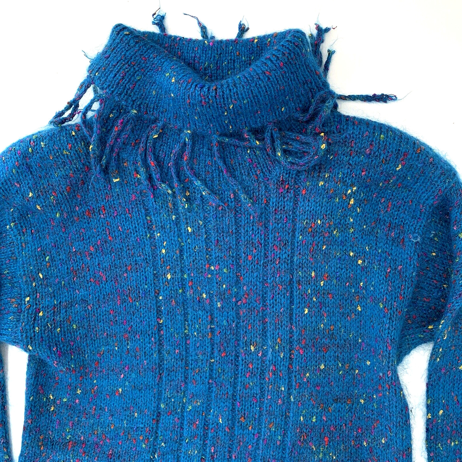 Vintage Mohair Blend Tunic Sweater Pappagallo Oversized Turquoise Confetti Small