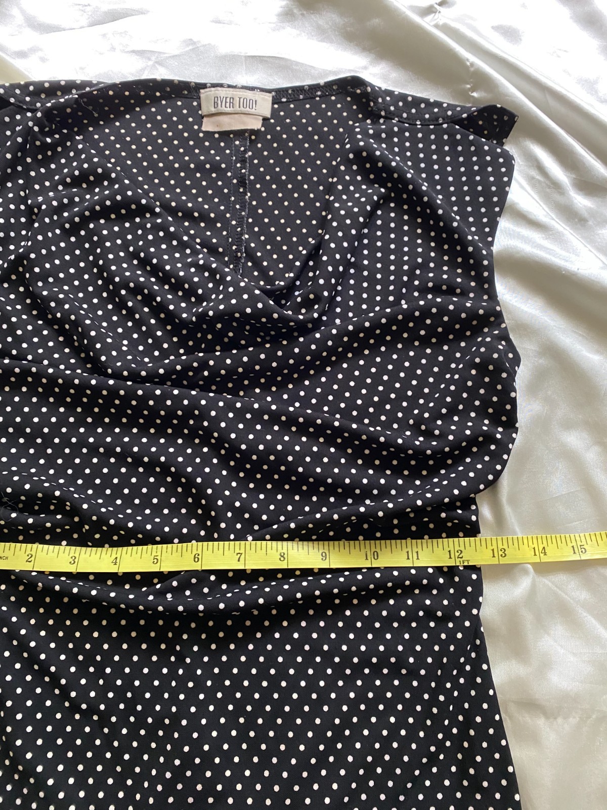 Vintage 1990s Black White Polka Dot Cowl Neck Bodycon Mini XS/S Going Out