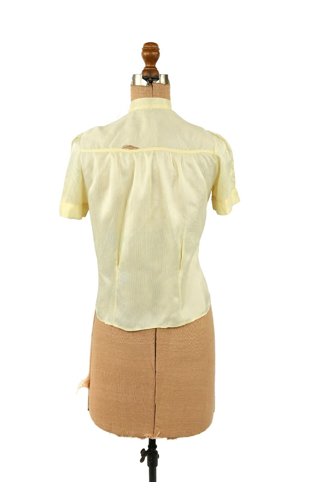 Vintage 40s Fruit of the Loom Semi Sheer Yellow Cream Nylon Ascot Tie Blouse M