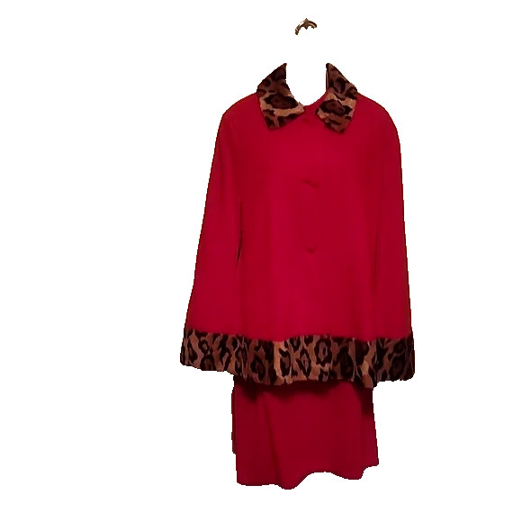 Vintage Wool Cape with Dress Suit 3 Piece Lined Size 12 Leopard Trim