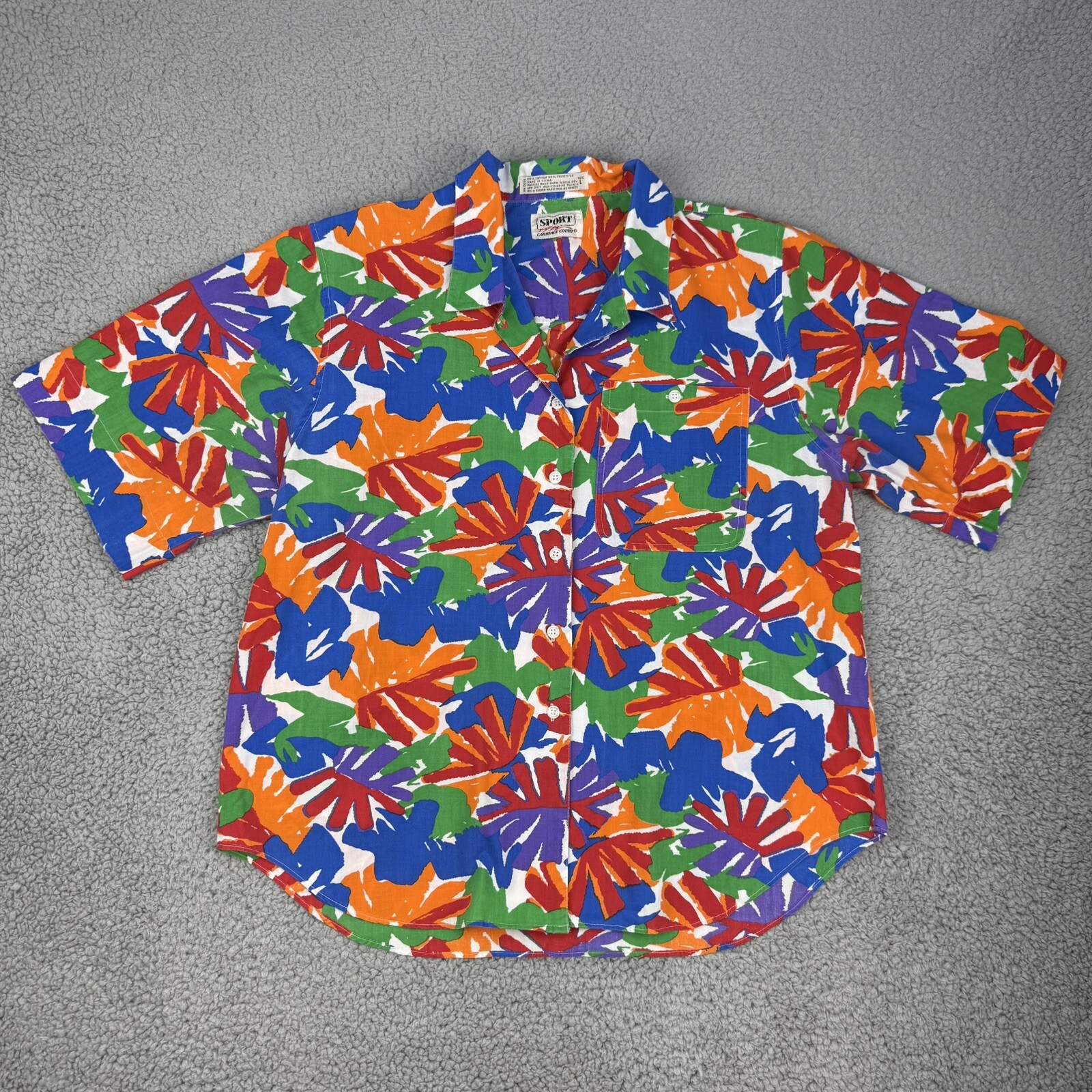 Carriage Court Sport Hawaiian Shirt Womens Large Top Palm Leaf Beach Vintage 80s