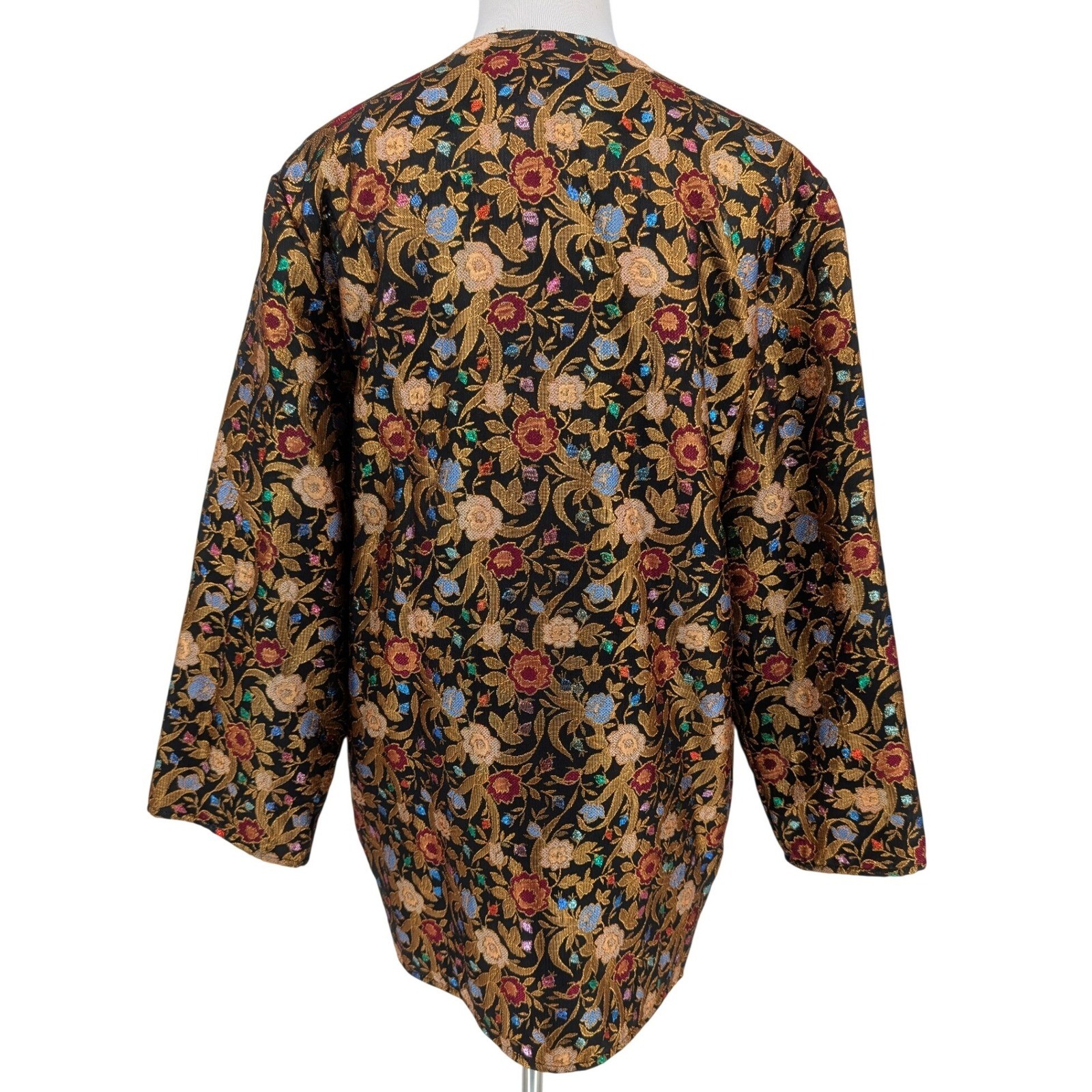 VTG 80s Satin Floral Brocade Jacket Womens M Black Gold Boho Chic Regency Whimsy