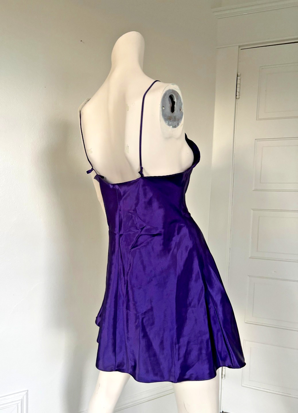 Shiny Romance Du Jour Purple Satin Vintage Slip Dress Flounce Skirt Size M USA