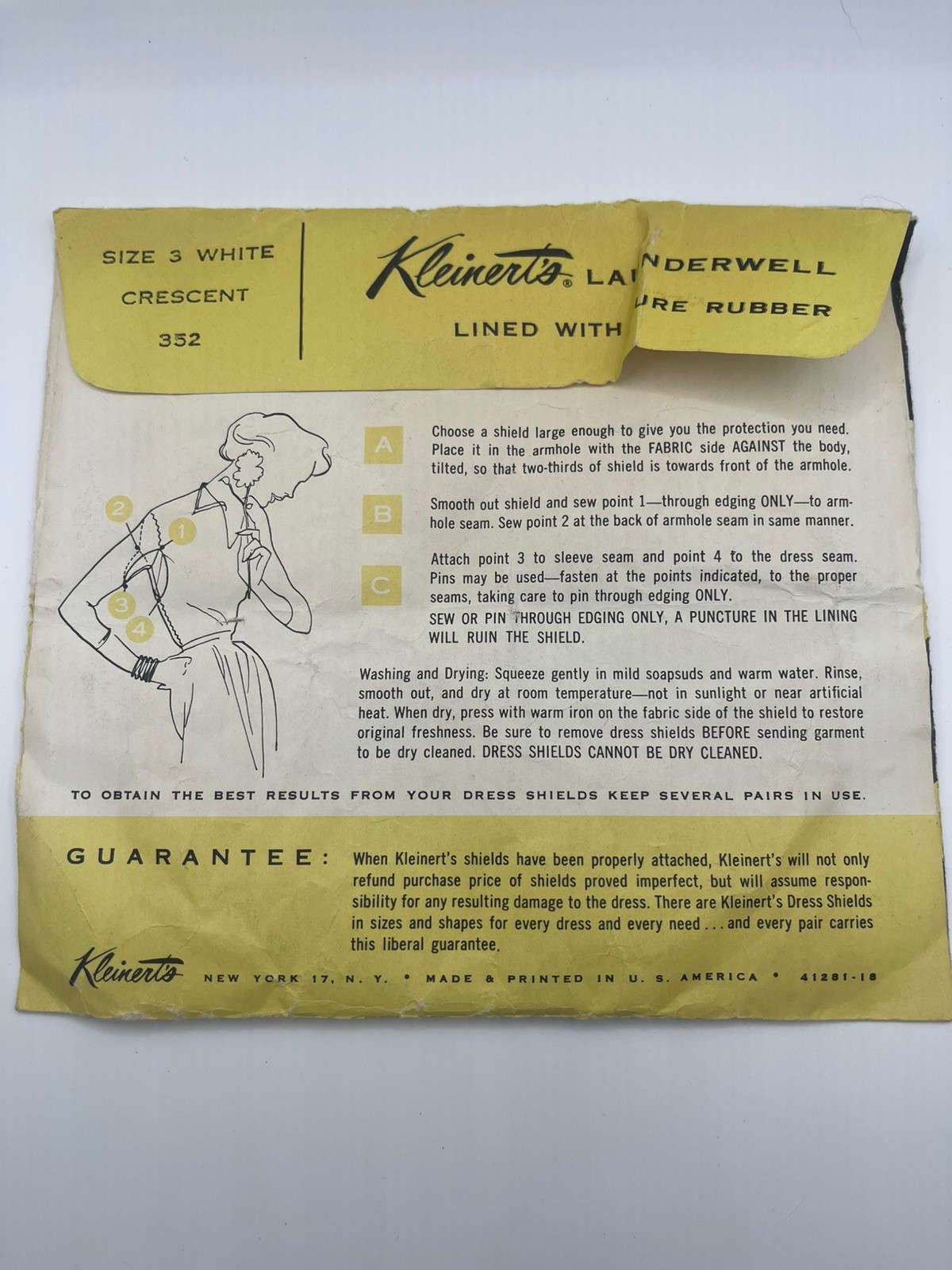 Vintage Kleinert’s Dress Shields Size 3 White Crescent Shaped New Open Package