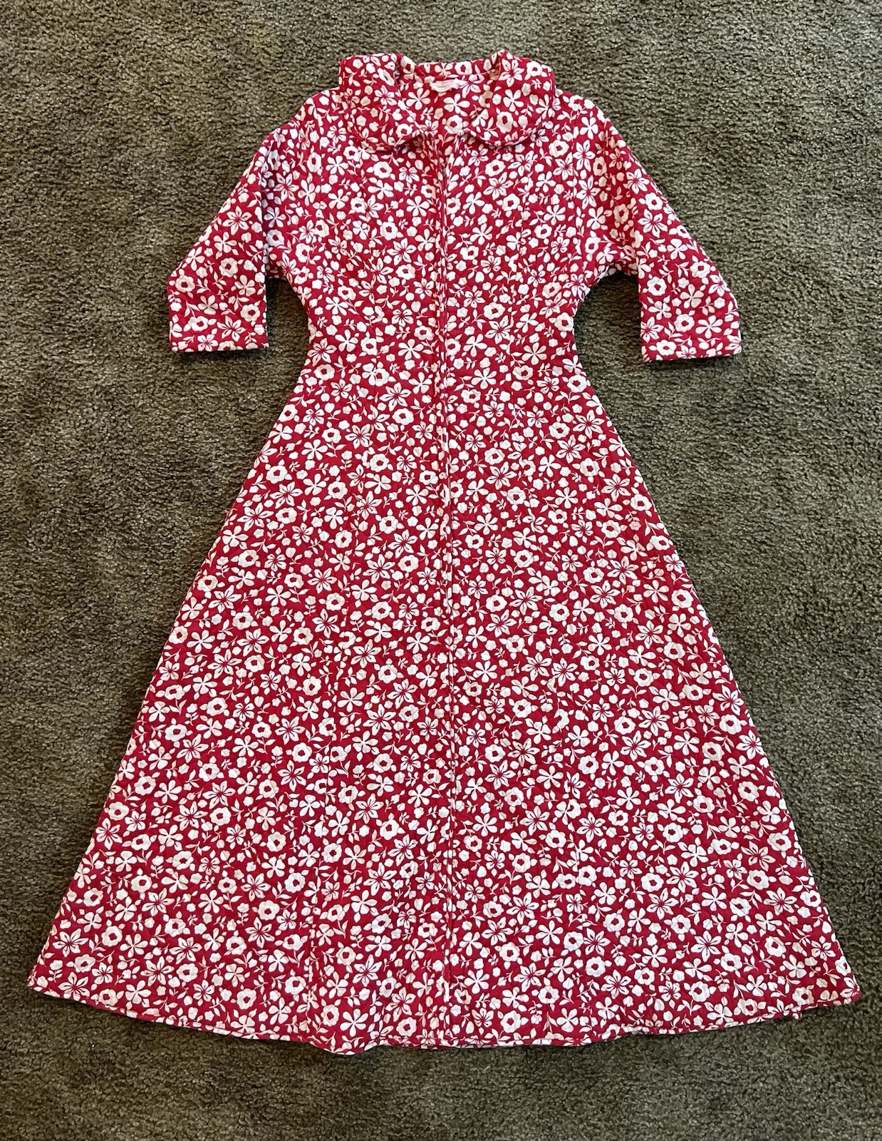 VTG Floral Print Flowers All Over Quilted Sears Roebuck Co 60s Long Sleeve Dress