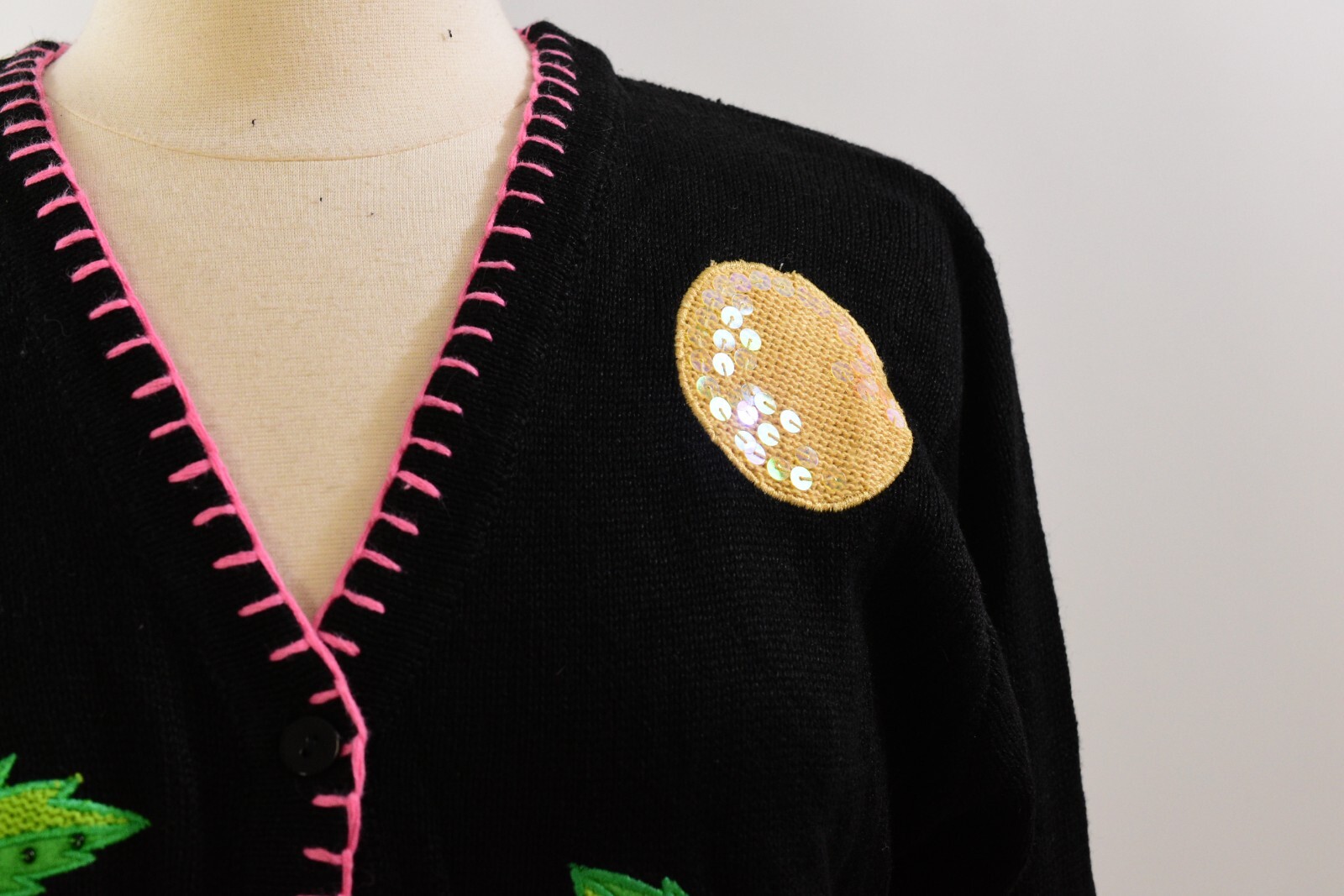 90s Vintage The Quacker Factory Embroidered Beaded Flamingo Cardigan Womens M