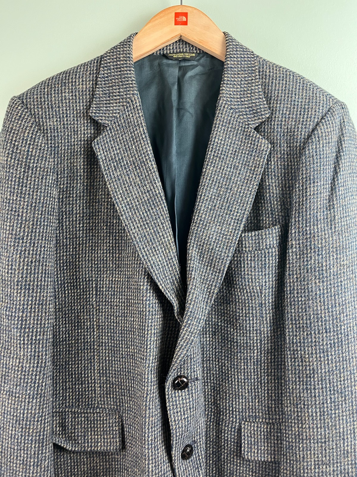 Vintage Mark E 100% Wool Wilshire Tweed Scotland Grey Blue Tan Blazer USA