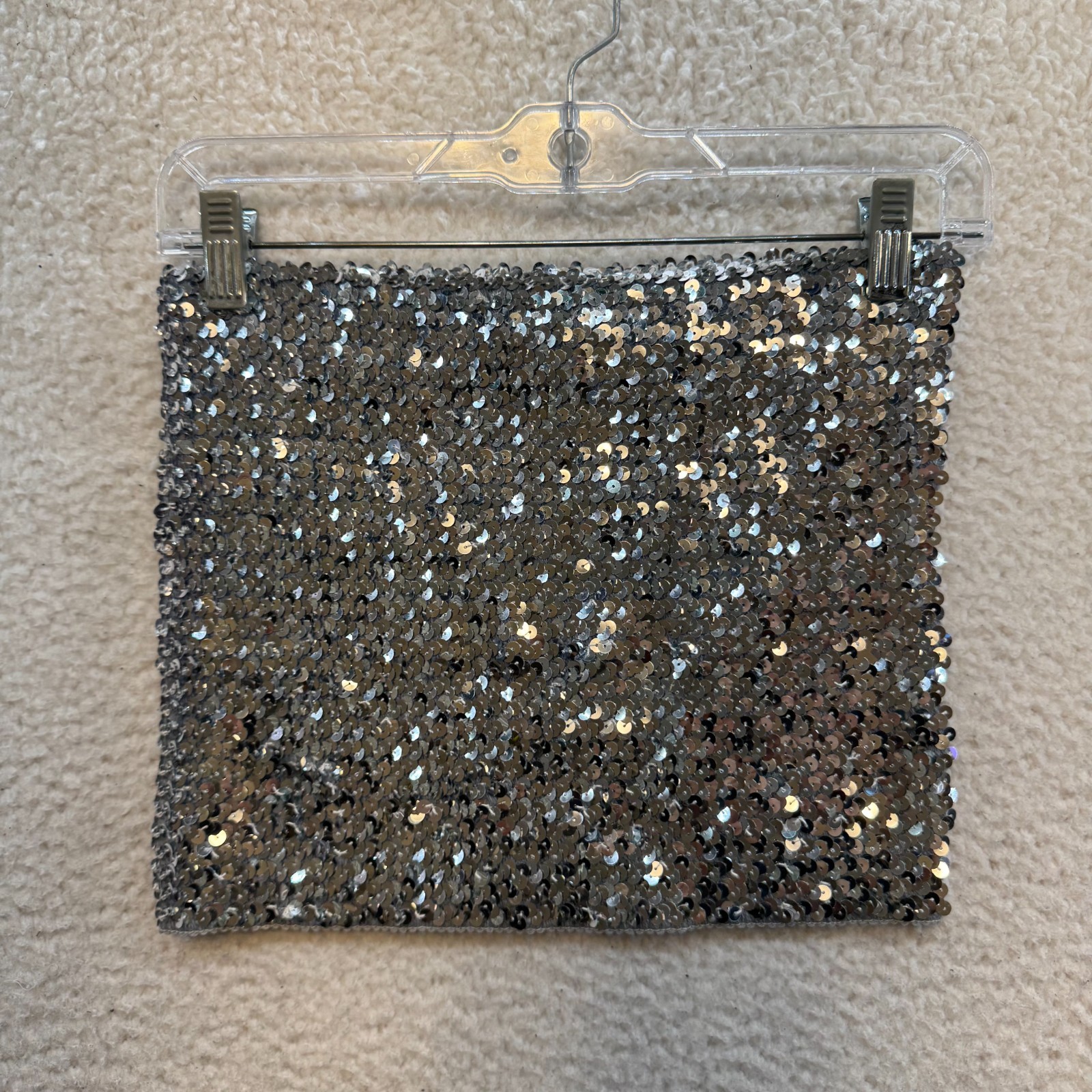 Y2K Vintage Sequin Tube Top Small Medium Silver Metallic New Years Rave Club