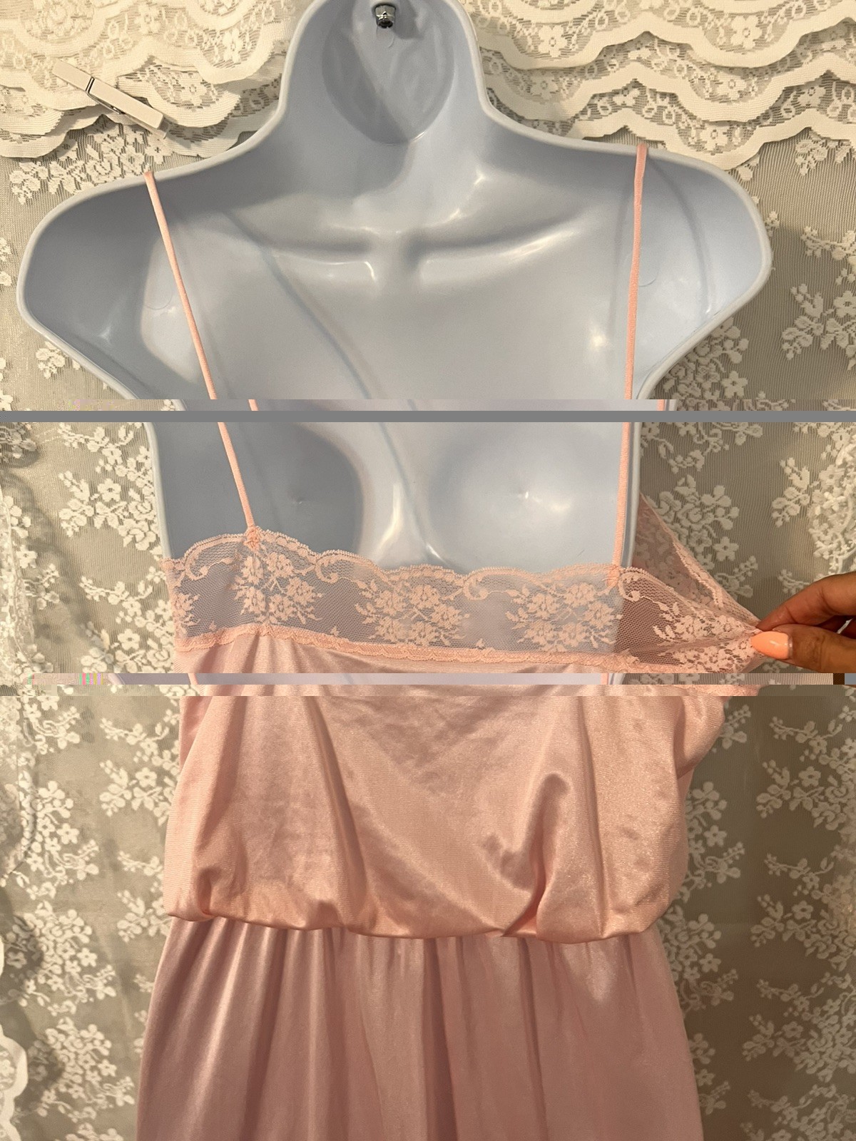 Vtg Pink FLAIR LINGERIE By Dianne Keesee NYLON LACE Satin NIGHTGOWN/Sz m