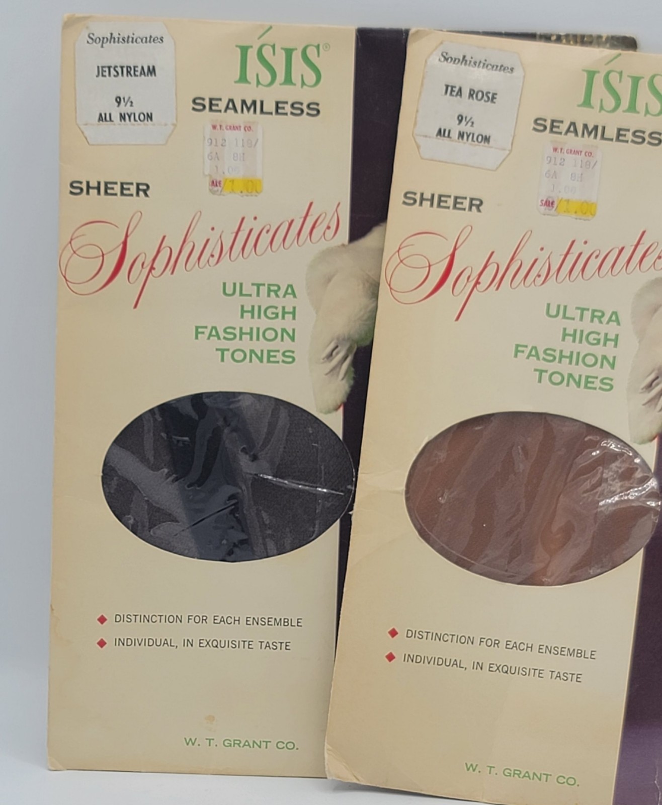 Nylon Garter Stockings 60s, 2 Pair 9.5, Tea Rose & Jetstream, Isis Sophisticates