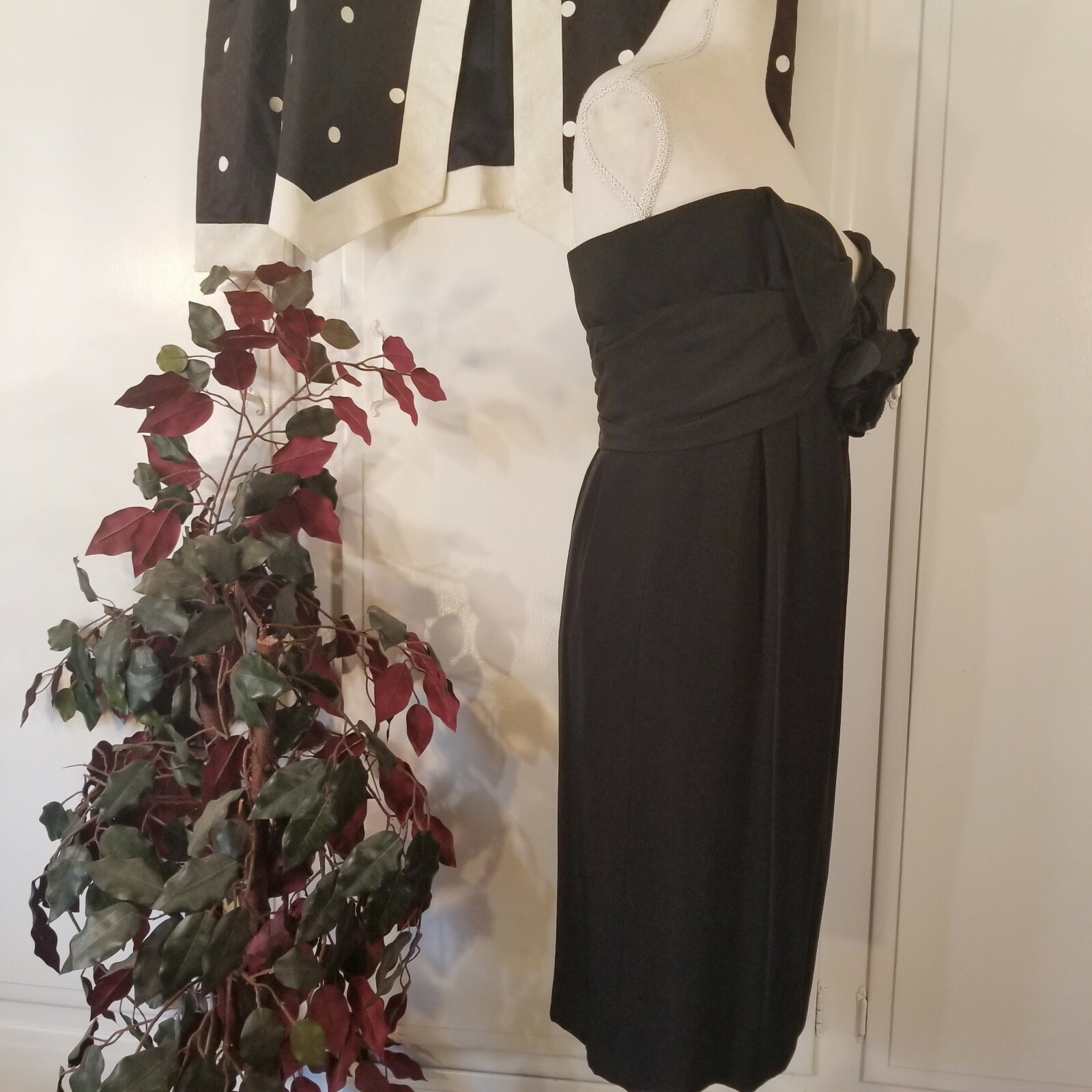 Black Strapless Dress w/Polka Dot Jacket USA Vintage Size 10 by Carolyne Roehm
