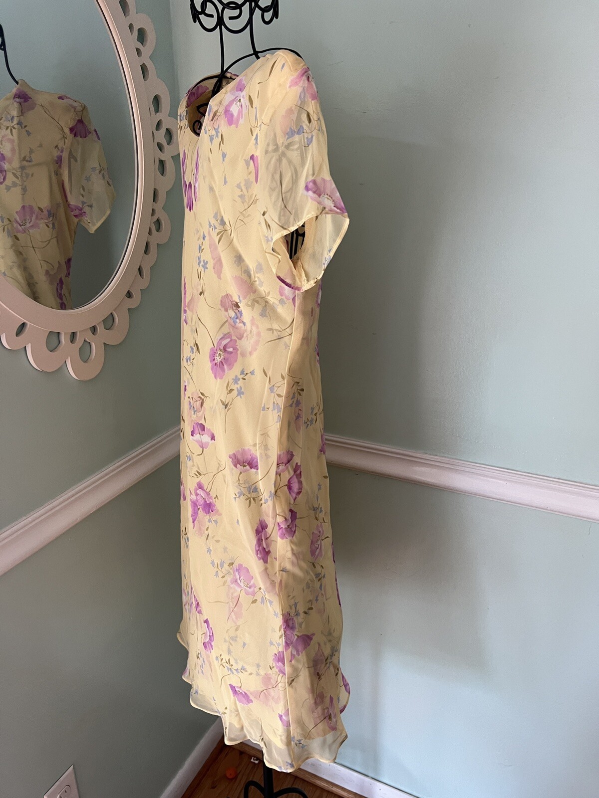 VTG R & K YELLOW COTTAGE PRAIRIE TEA PARTY FLORAL DRESS 6 Fem Coquette