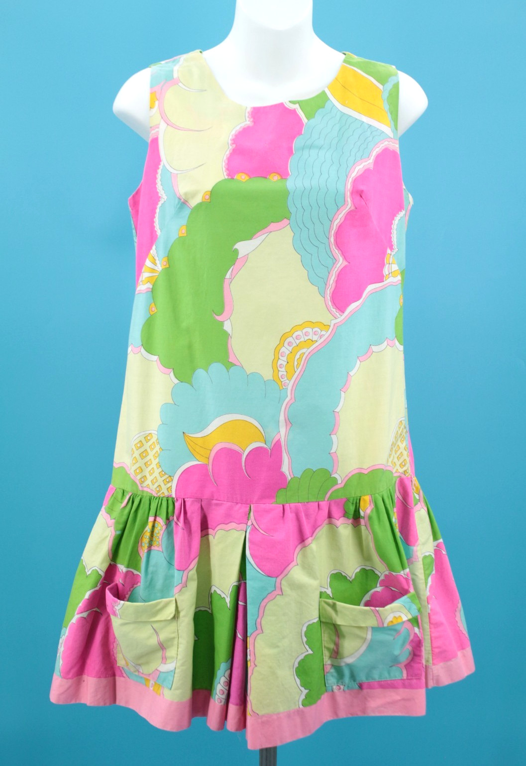 VTG Women’s 60s Pink & Teal Psychedelic Drop Waist Romper / Shorts XS/S 1960s