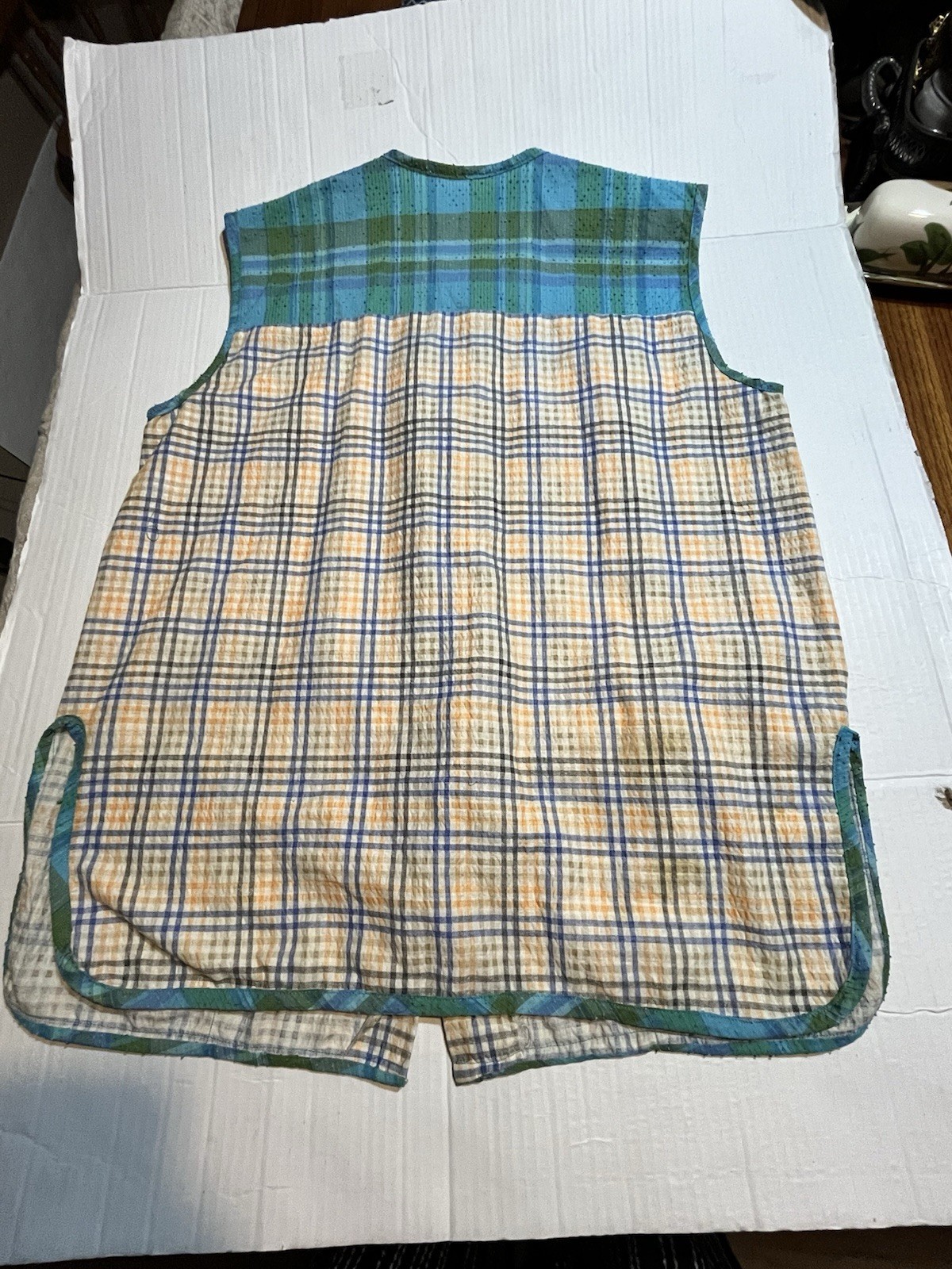 VTG handmade House Wife Blouse Womens L Plaid Sleeveless Button Rockabilly 60s