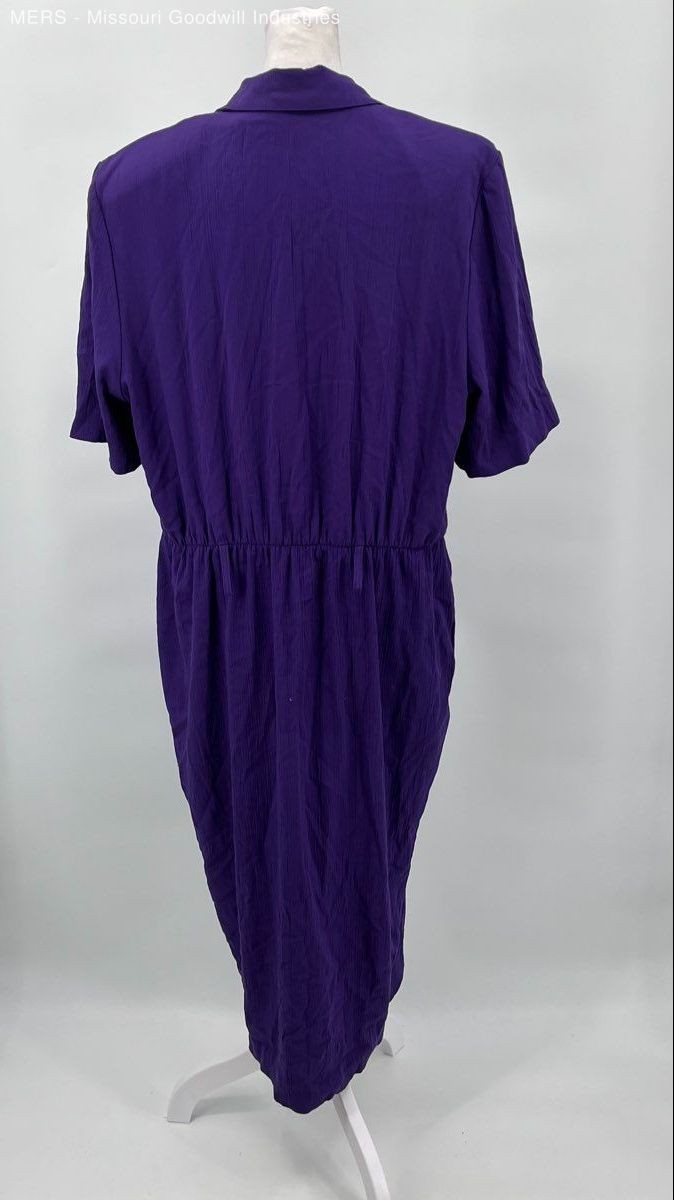 Lady Katie Womens Purple Solid Button Front Short Sleeve Dress Size 16