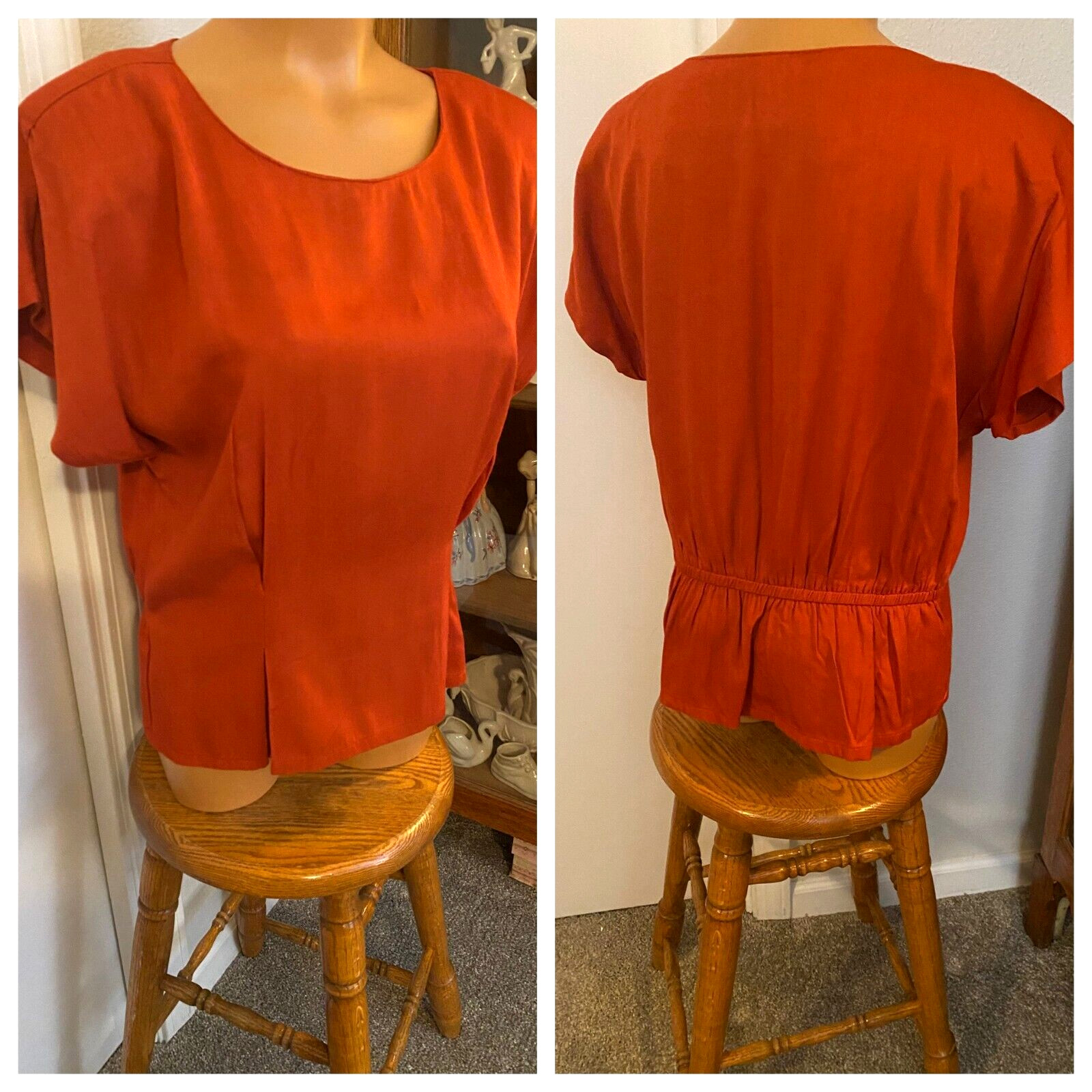 VTG 80’s BESSIE CALIFORNIA FESTIVE RED RAYON W/ LACE JACKET & BLOUSE SET SZ L