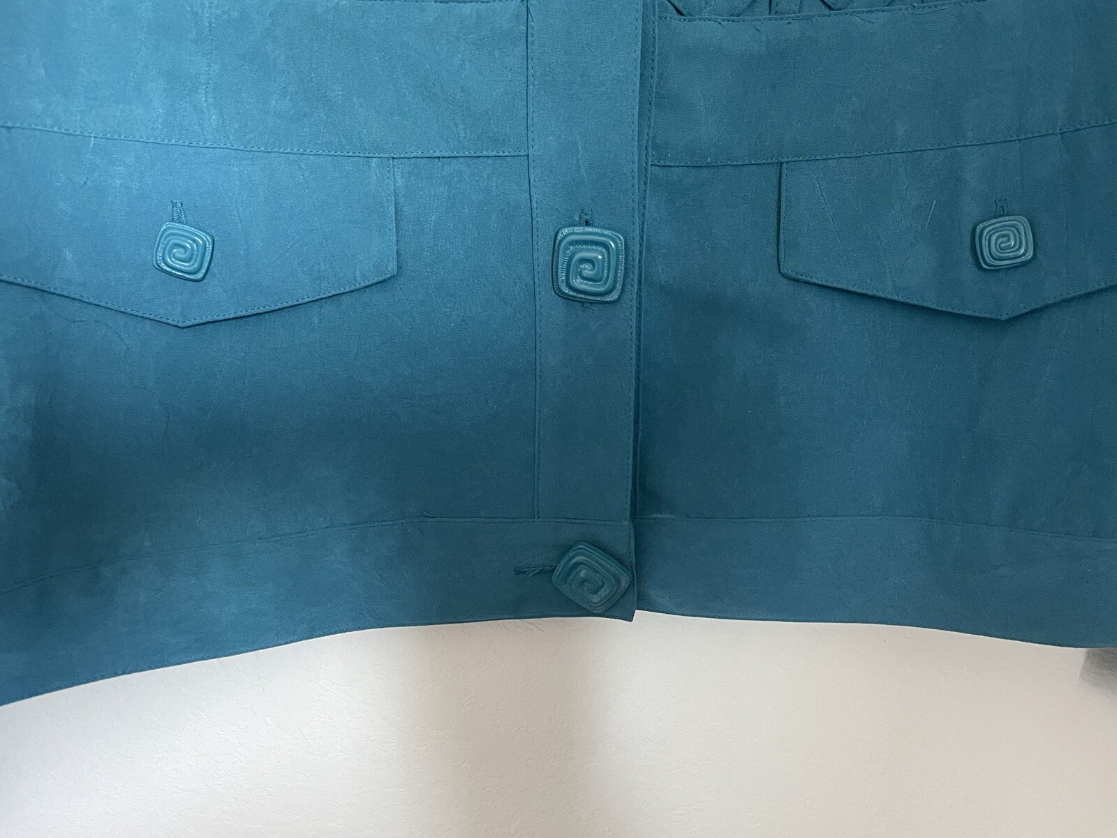 Saint Germain Paris Vintage Womens Lightweight Teal Latticework Button Up Top L.