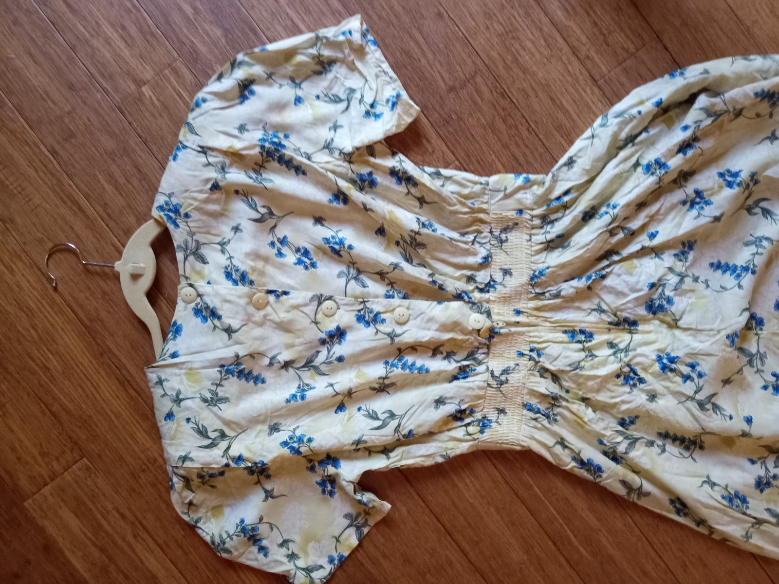 Vtg Yellow/Blue Floral Midi Sun Dress Size 12 1980s Lace Collar Cottagecore