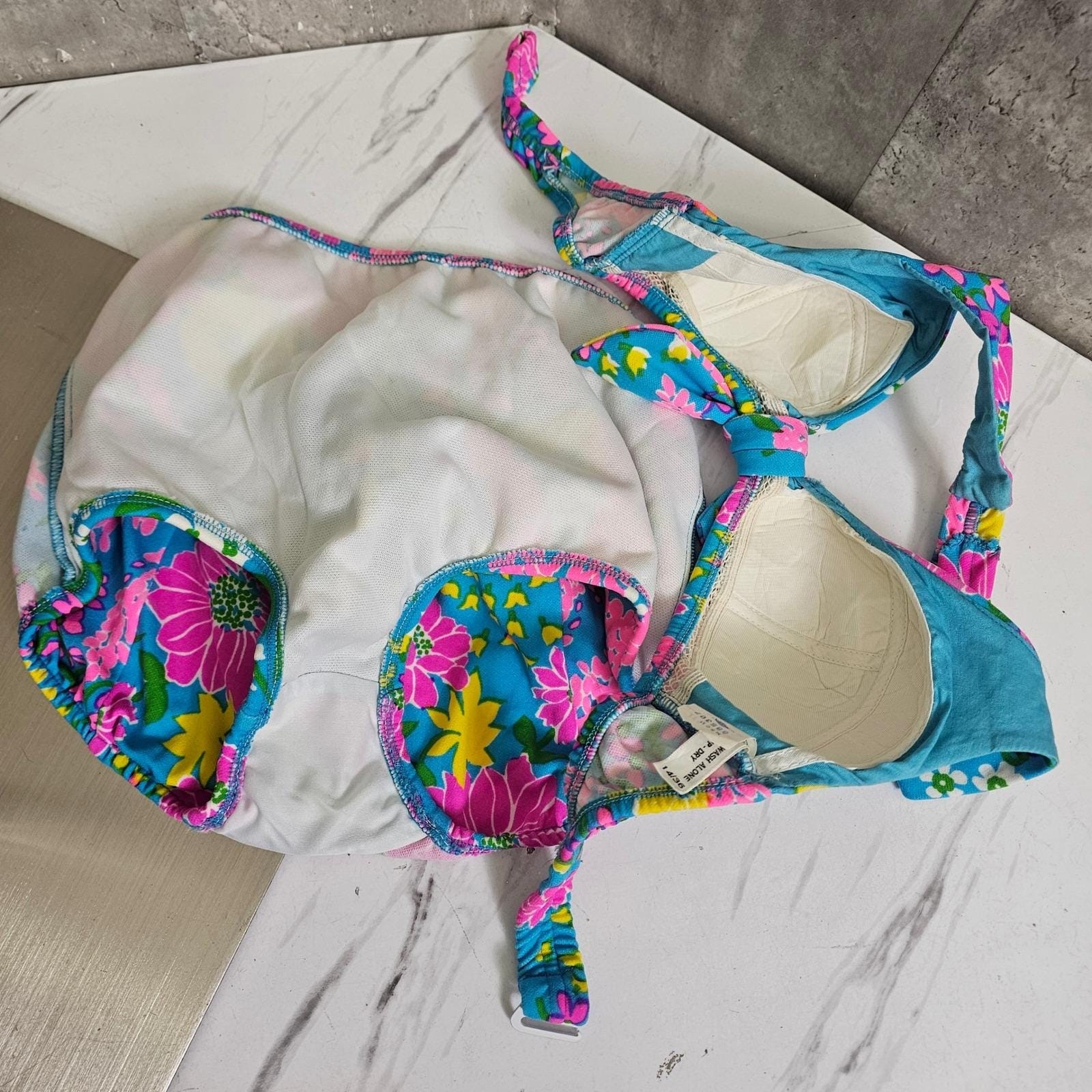 Vintage 70s Parform Originals Floral Bikini Tiki High Waist S Malibu Mod