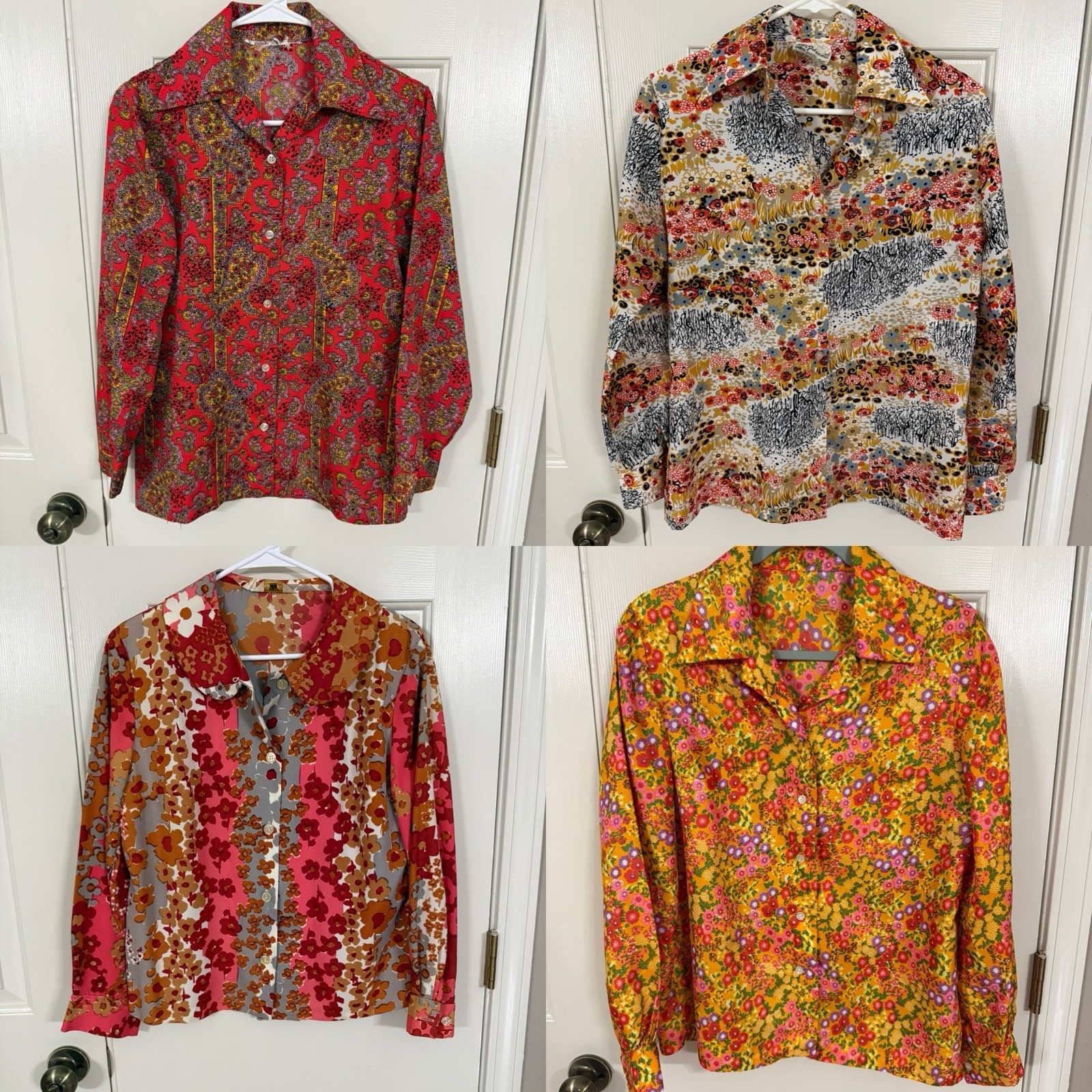 Lot Of 4 1960s 1970s Button Down Floral Paisley Shirts M Women’s