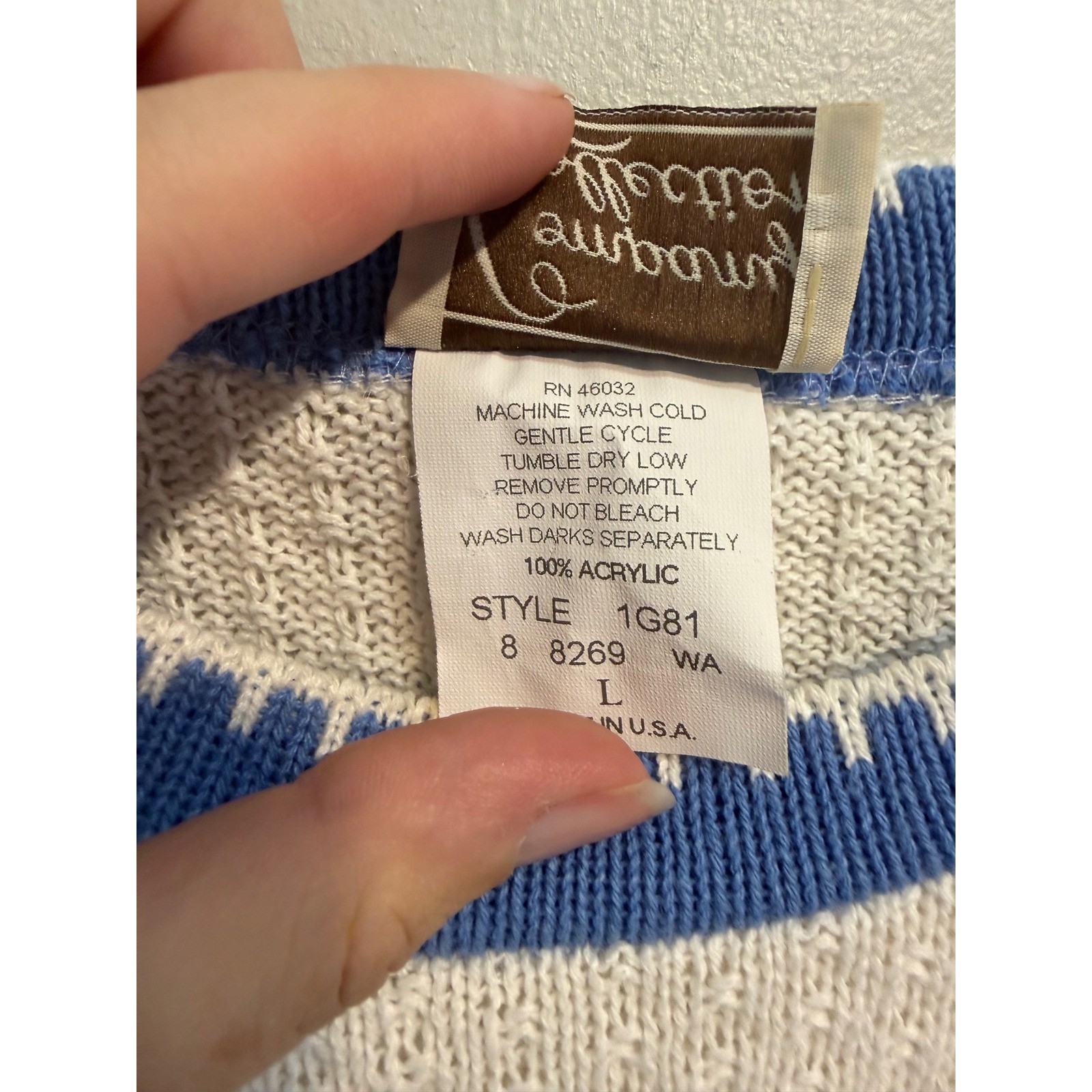 Vintage Company Collection Womens Short Sleeve Striped Knit Sweater Blue Large