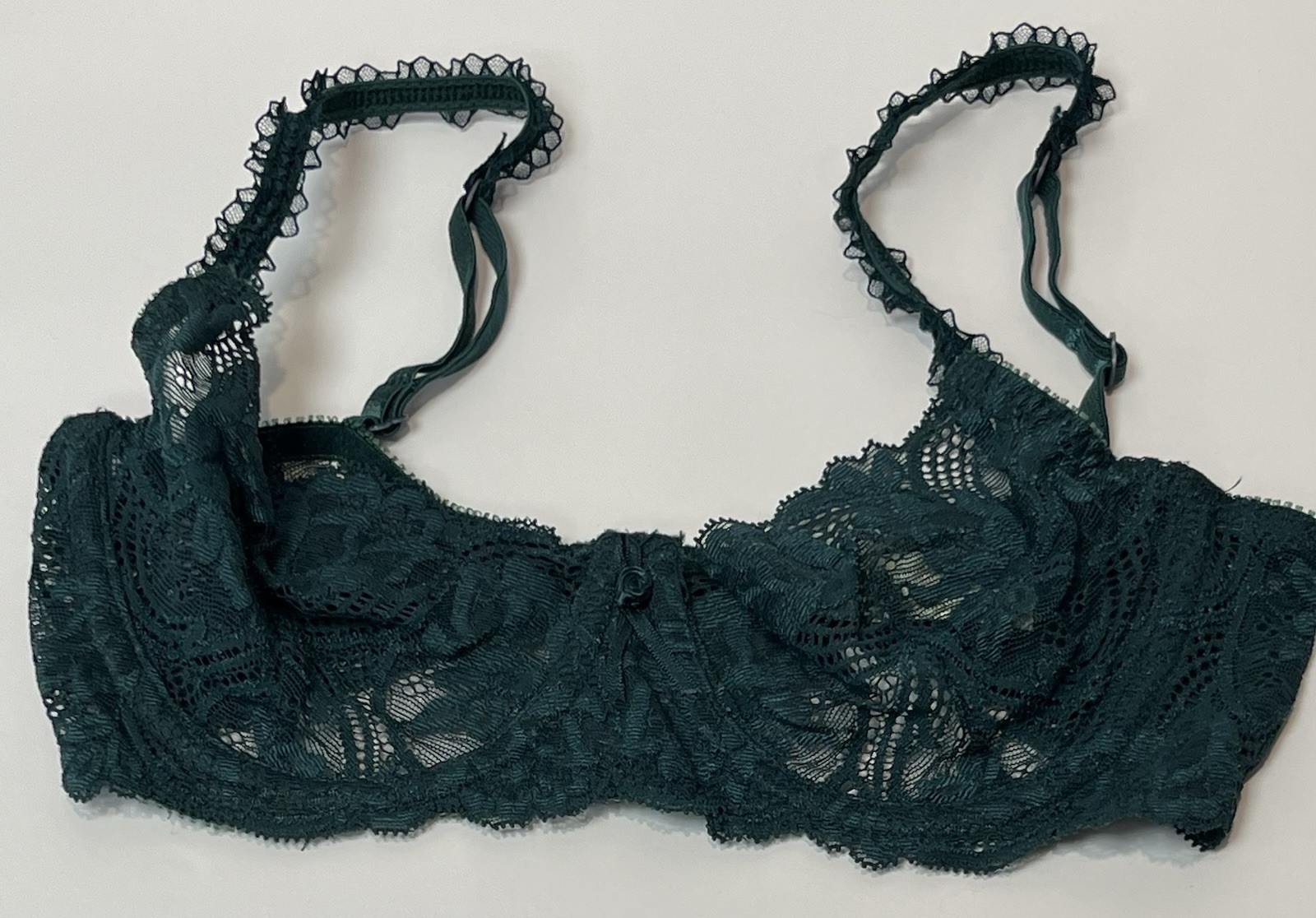 Vintage Victoria’s Secret Gold Label Deep Green Unlined Lace Underwire Bra 32D