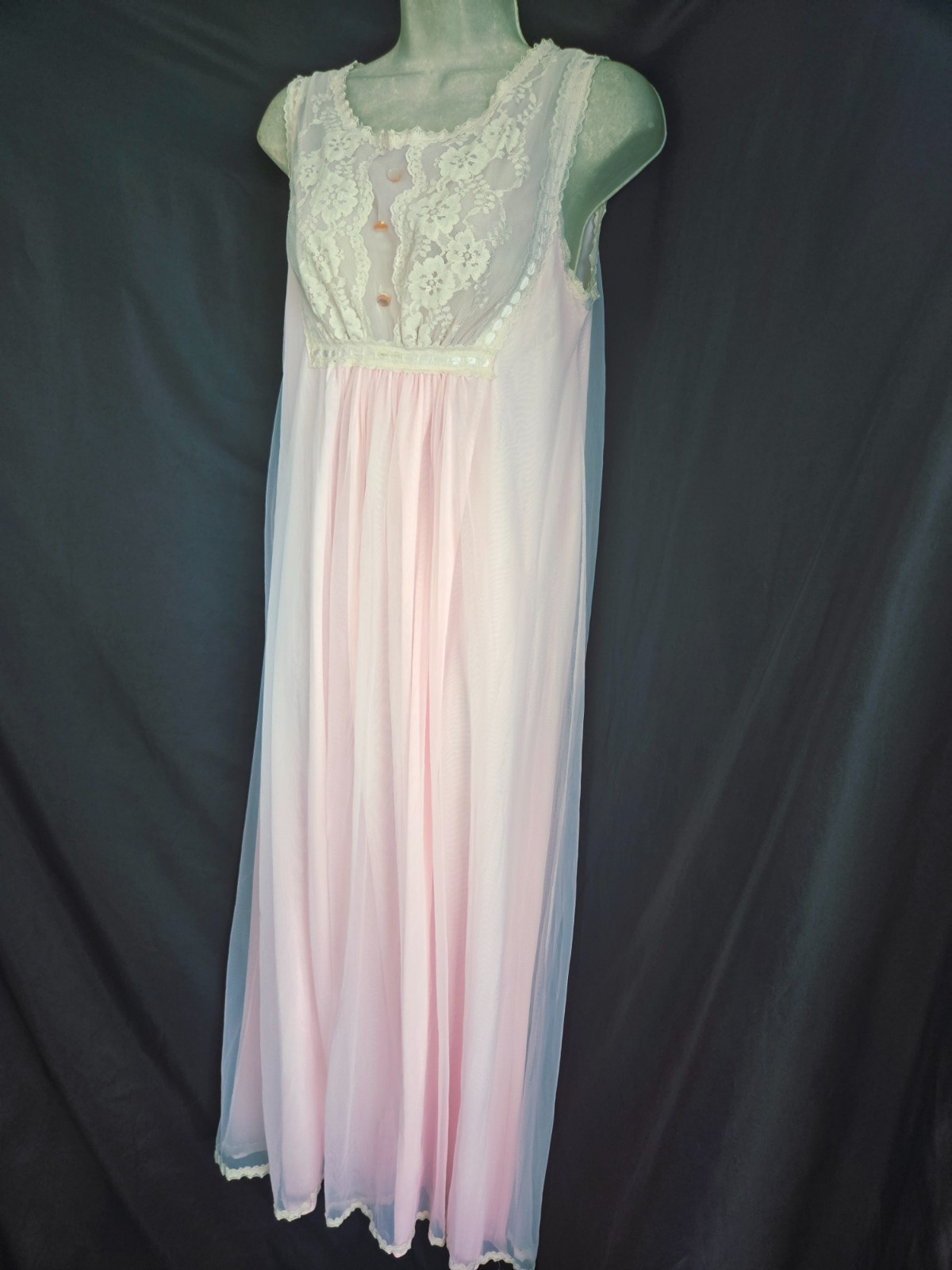 Vtg 60s Gilead Pink Dbl Layer Nylon Chiffon Nightgown Long Peignor Robe SET M