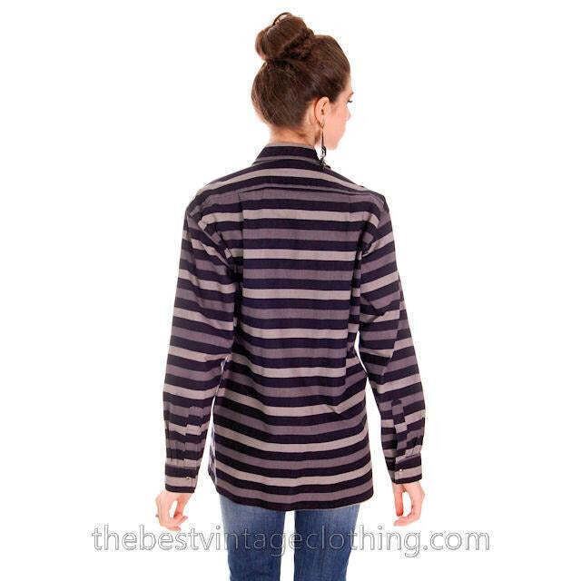 Vtg 70s Vuokko Cotton Stripe Jacket Top M Black Gray Charcoal Modernist Snaps