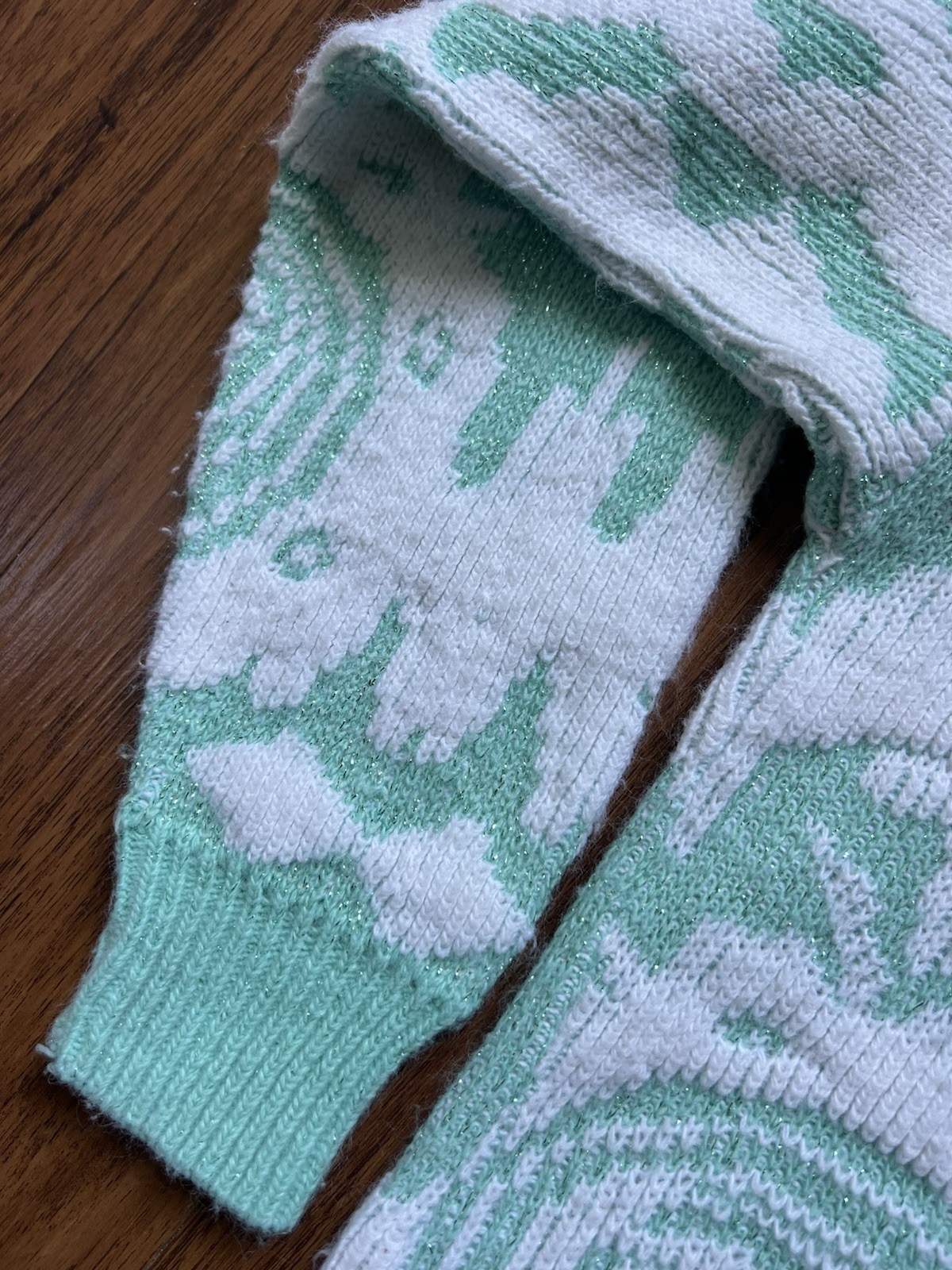 Vintage 80s Pastel Sweater Small Glitter Knit Teal Fairy Kawaii Geometric