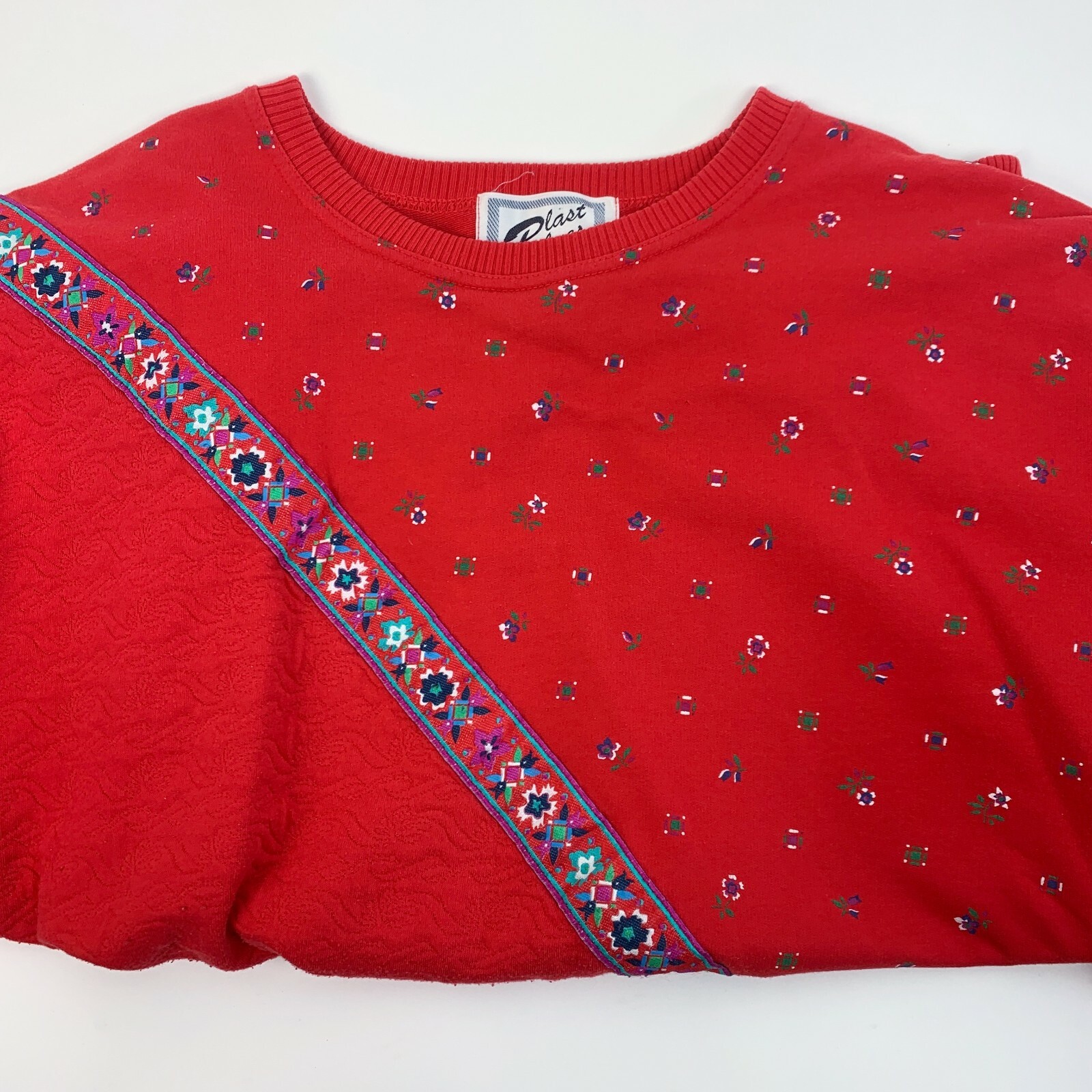 Vintage 90s Blast Blues Floral Red Sweatshirt Size 1X