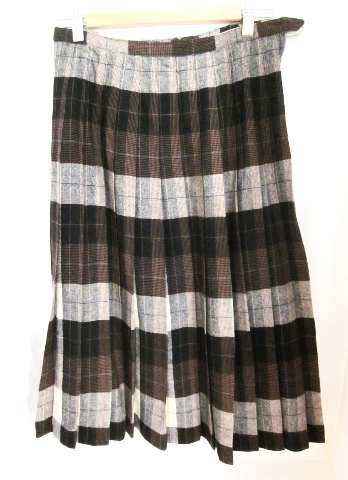 Century of Boston Reversible Brown/Cream Plaid Wool Blend Skirt Sz. 29″ Waist