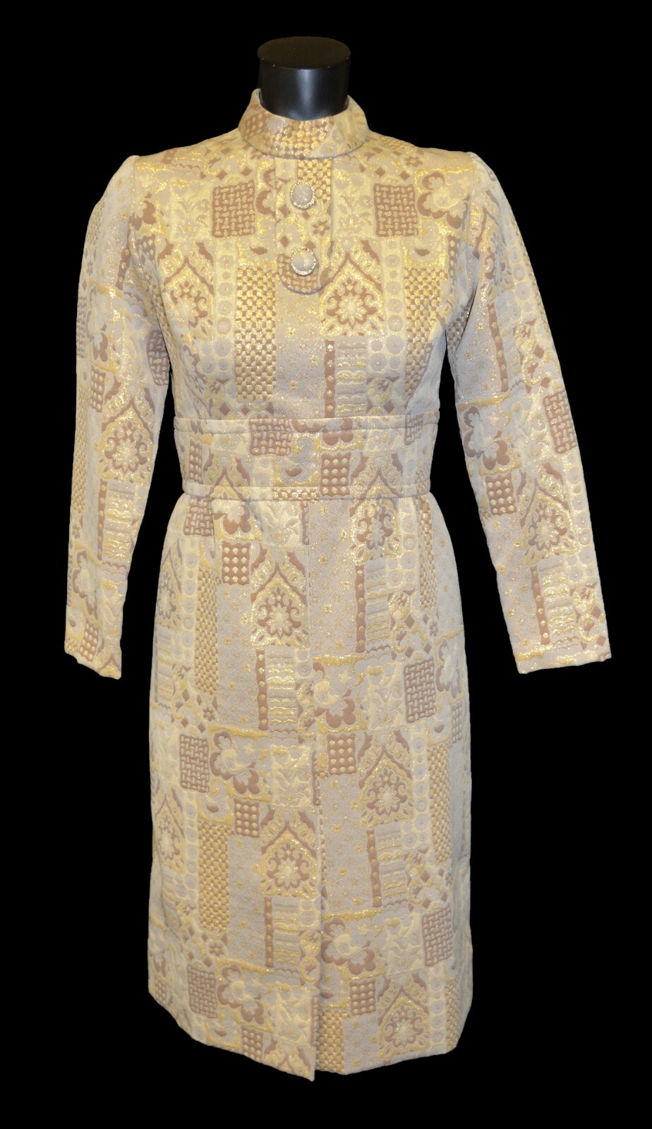 Richard Frontman Vintage 60s Beige Gold High Neck Cocktail Party Dress sz 5/6