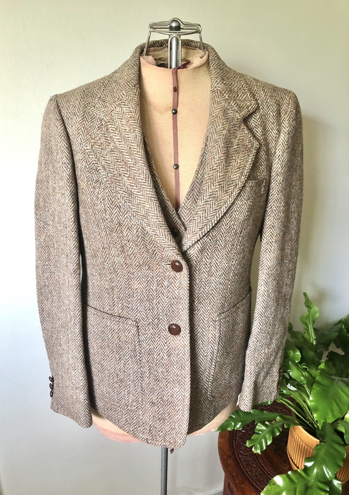 Vintage 80’s Brown Harris Tweed Jacket & Vest Set English Countryside