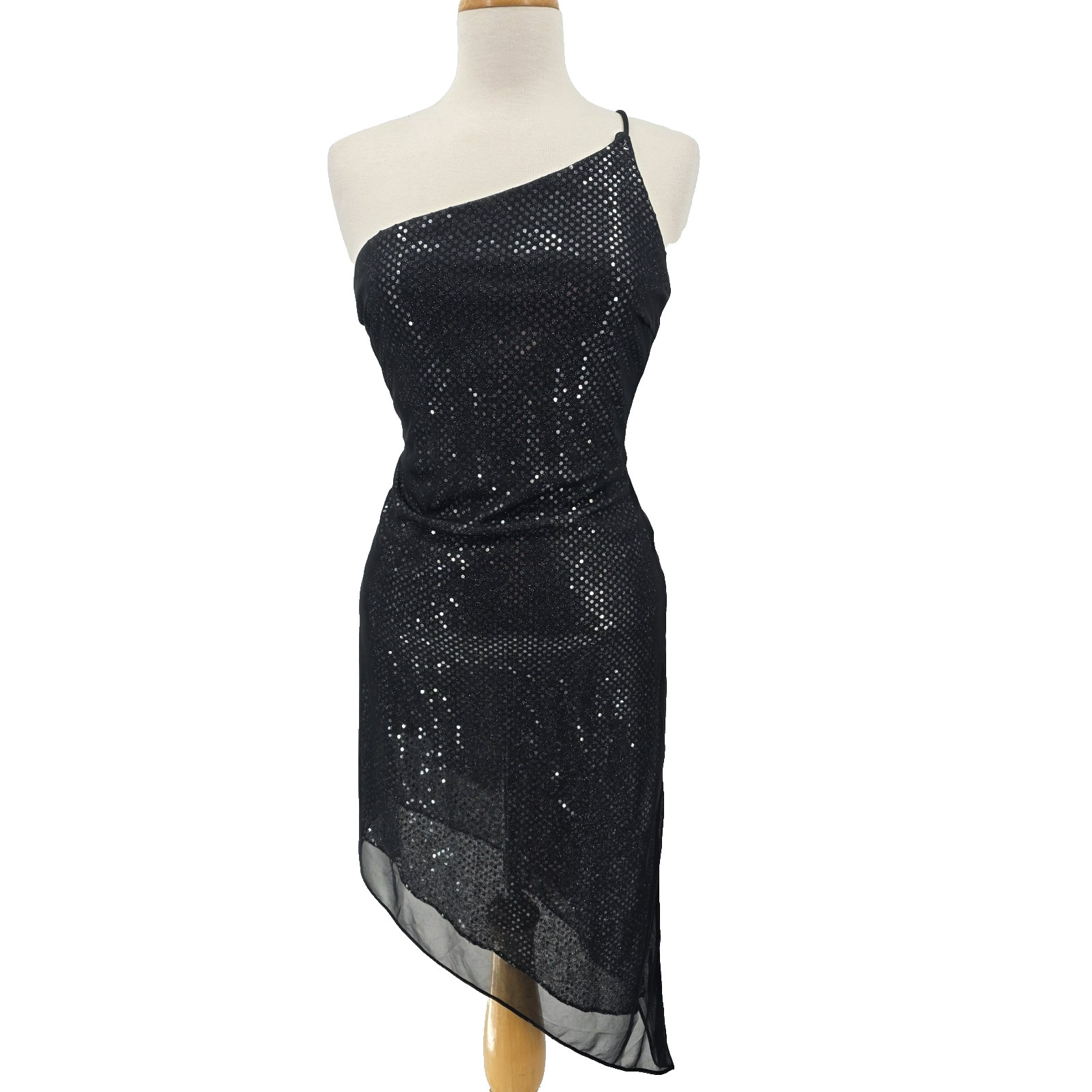 Vintage Kiki USA Women’s S Sequin One Shoulder Asymmetric Dress Whimsigoth Y2K