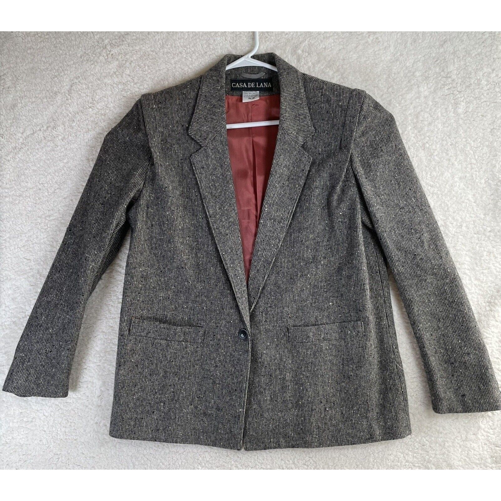VTG Casa De Lana Blazer Jacket Womens 15/16 Wool Tweed Heathered Gray