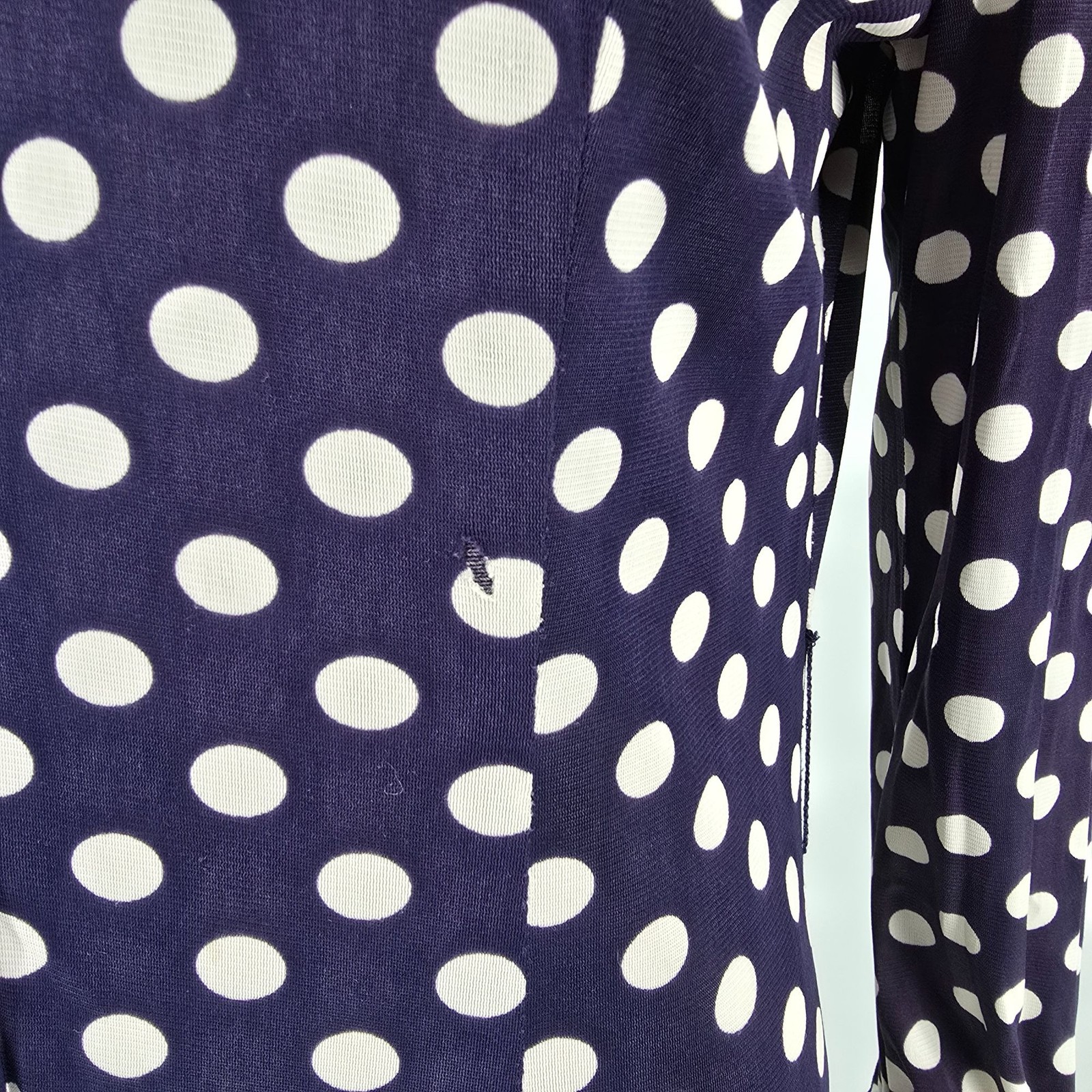 Vintage 1970s Purple Polka Princess Seam Fit-and-Flare Midi Shirt Dress (M)