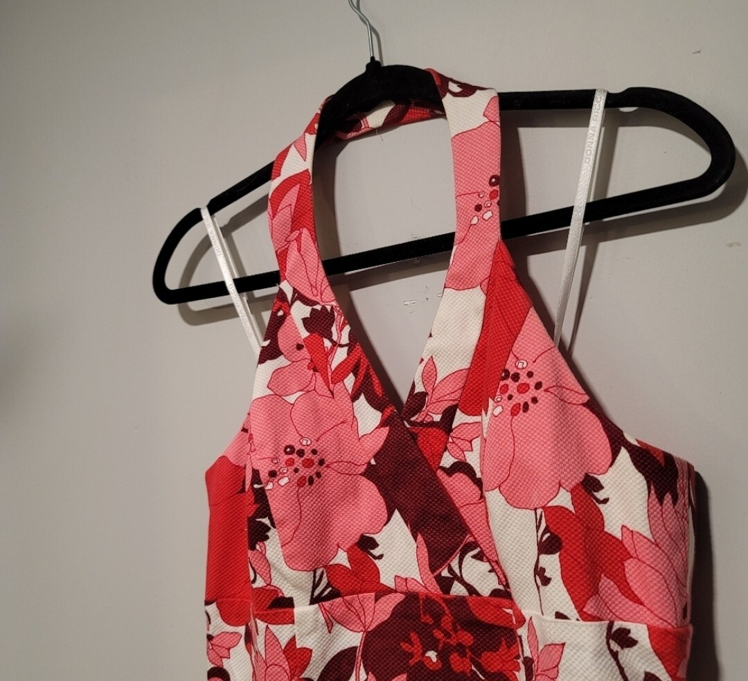 Vintage Donna Ricco Red & Pink Floral Retro 90’s Y2K Halter Dress Size 6